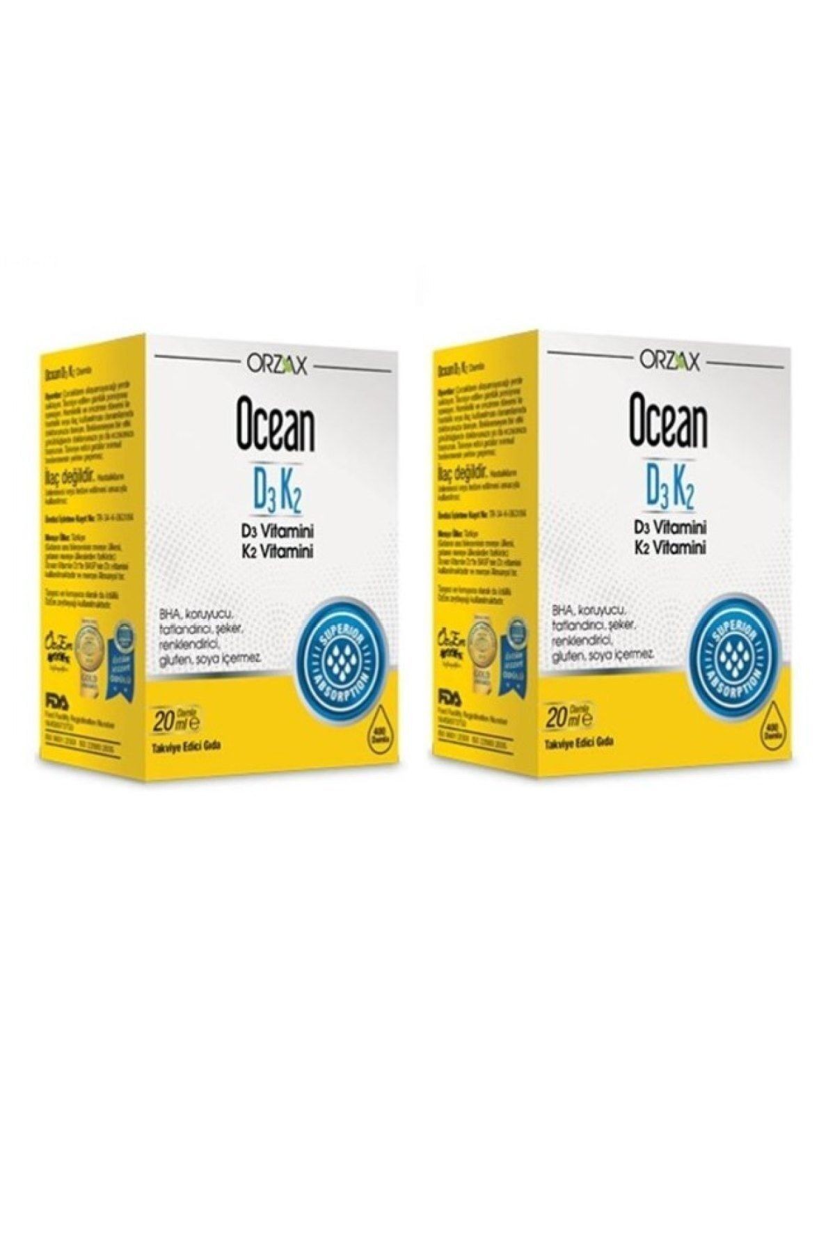 Ocean D3 Ve K2 Vitamin Desteği Damla 20 Ml X2 Adet