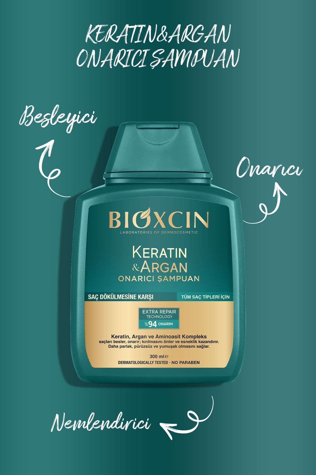 Keratin & Argan Onarıcı Bakım Şampuan 300 ml - Yıpranmış Ve Hassas Saçlar