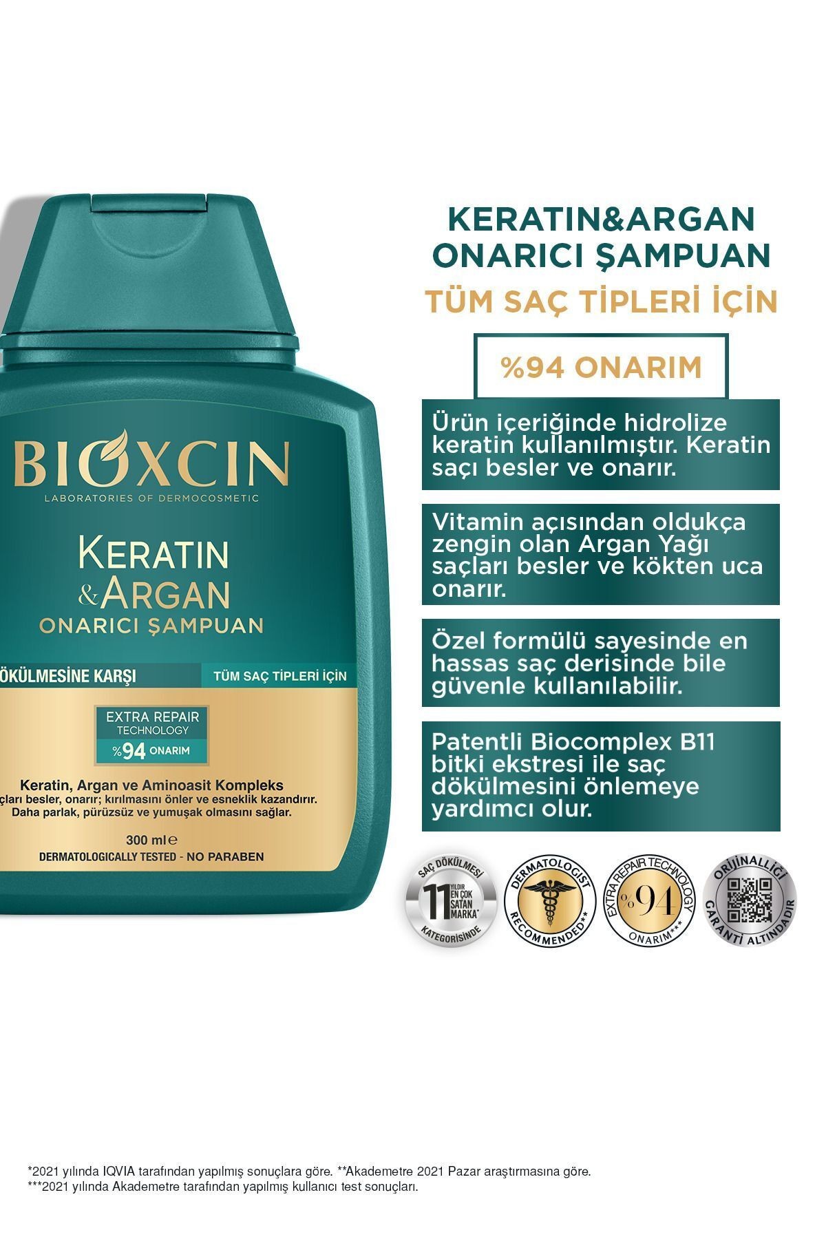 Keratin & Argan Onarıcı Bakım Şampuan 300 ml - Yıpranmış Ve Hassas Saçlar