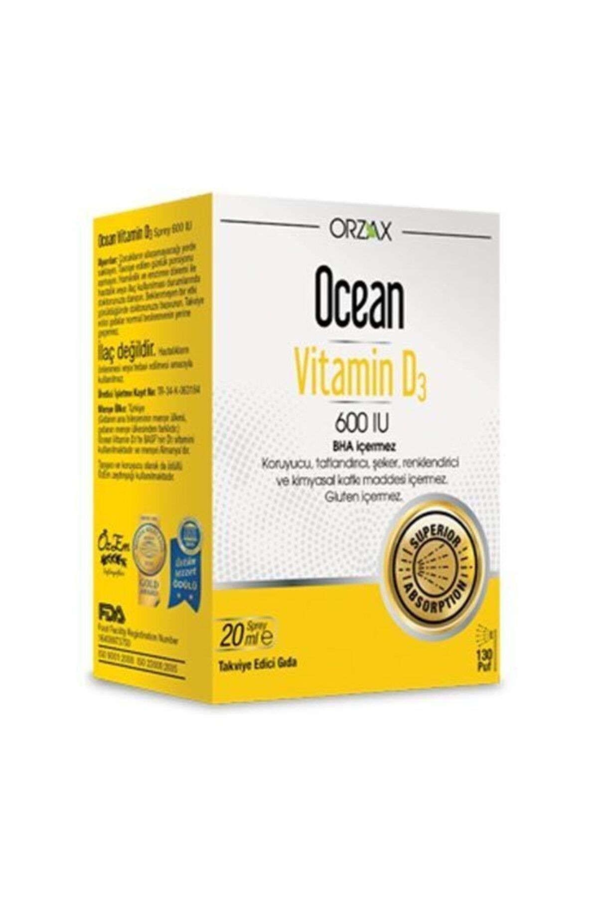 Orzax Ocean Vitamin D3 600 IU Sprey 20ml