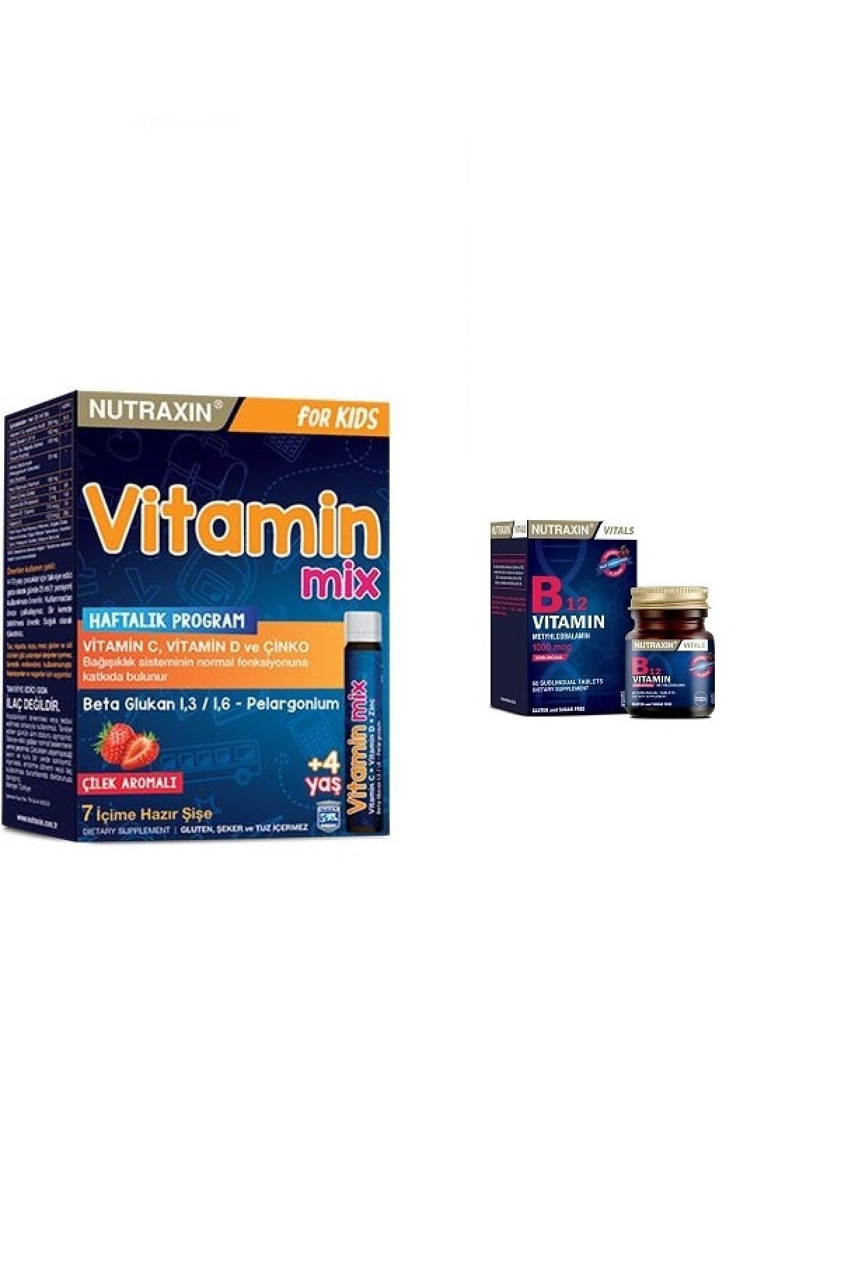 1000 Mcg B12 Vitamin 60 Dilaltı Tableti Ve For Kids Vitamin 1 Haftalık Program 7 Şişe Mix