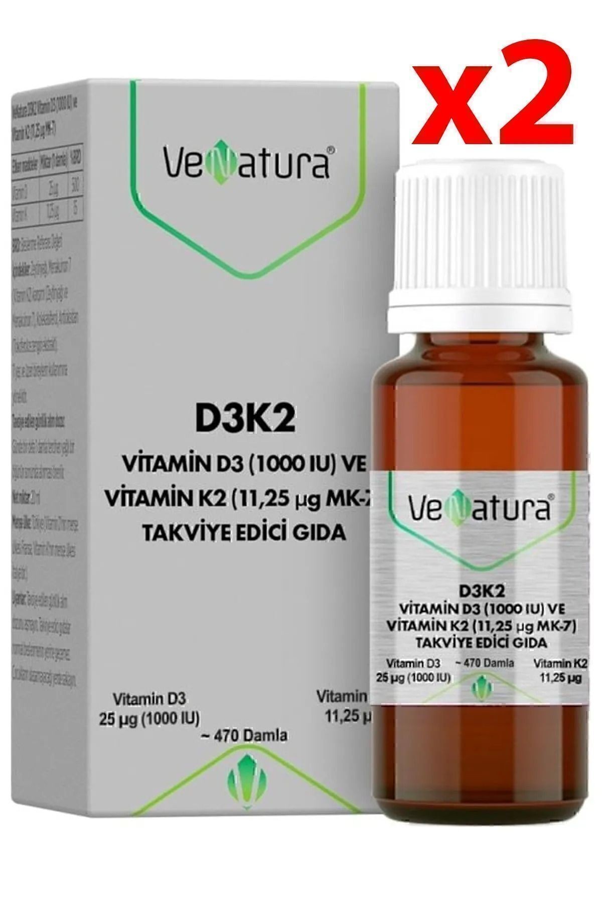 Vitamin D3 K2 Menakuinon 7 Damla 20 ml 2 Adet