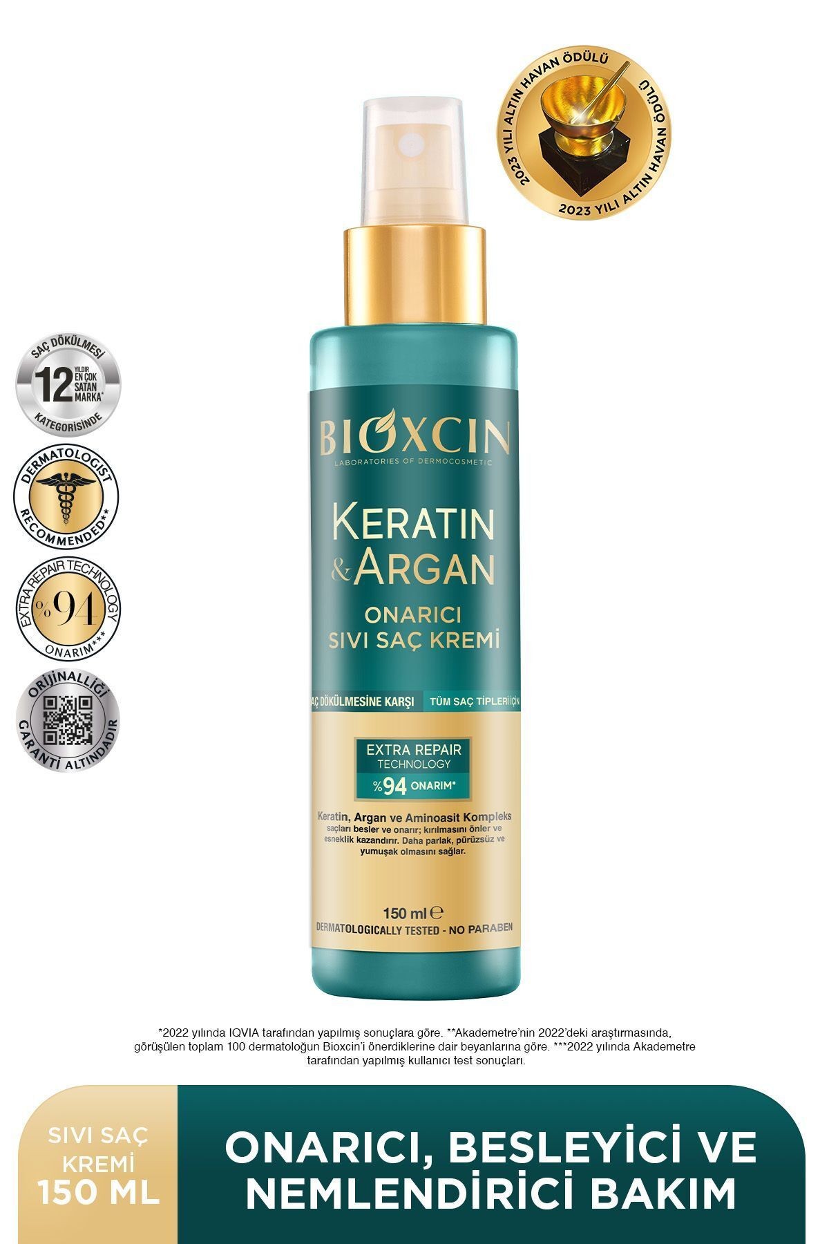 Keratin & Argan Onarıcı Sıvı Saç Bakım Kremi 150 ml Yıpranmış Ve Hassas Saçlar