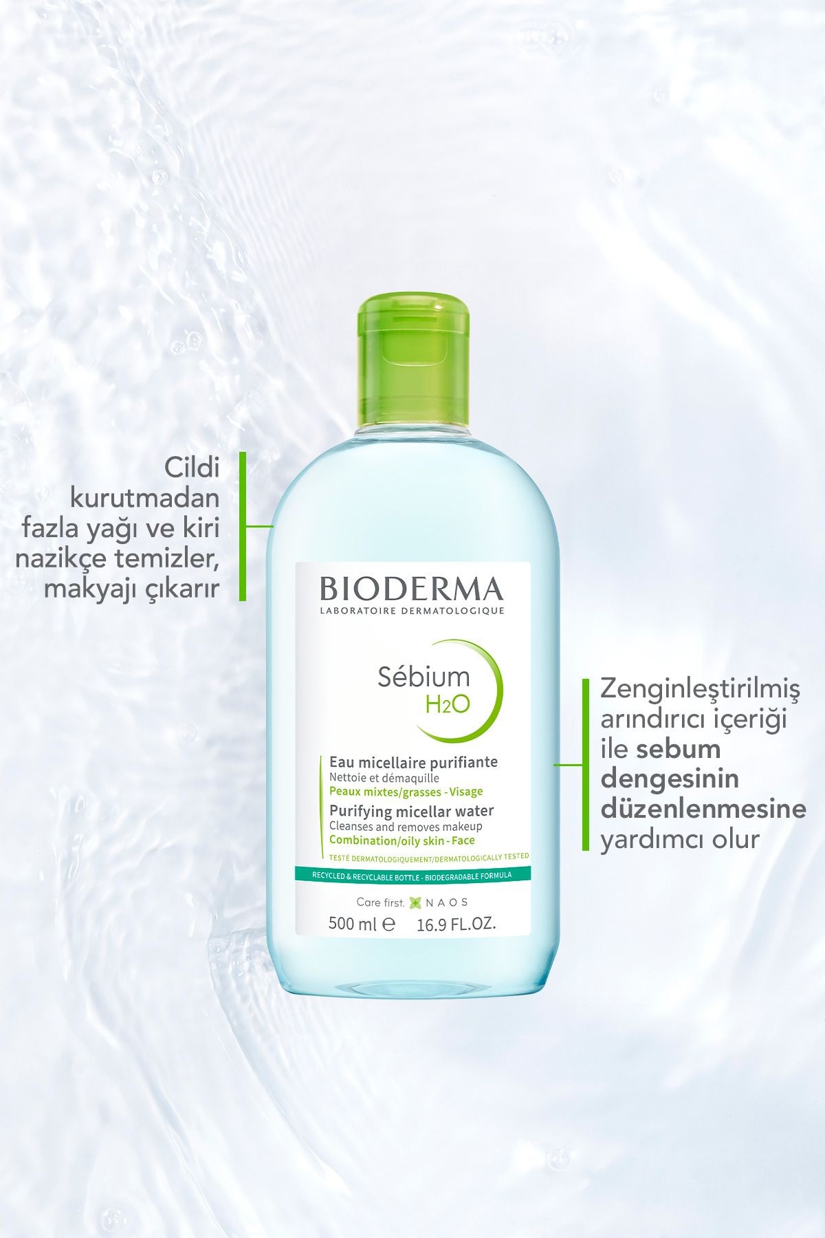 Sebium H2O Micellar Makyaj Temizleme Suyu 2'li Set Karma,Yağlı ve Akne Eğilimli Ciltler 500 ml