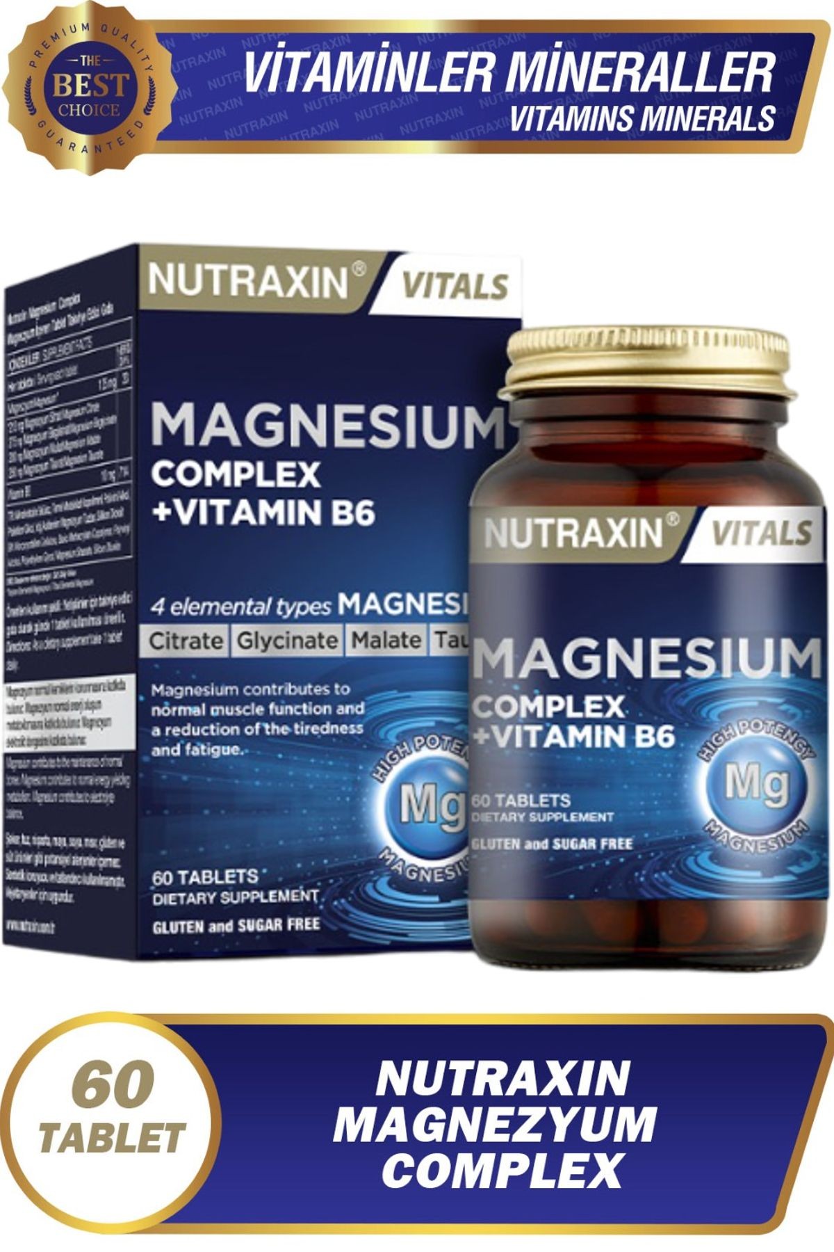 2 Adet Nutraxin Magnezyum Complex 60 Adet Tablet 125 Mg - (Bisiglinat-Taurat-Malat-Sitrat-B6)