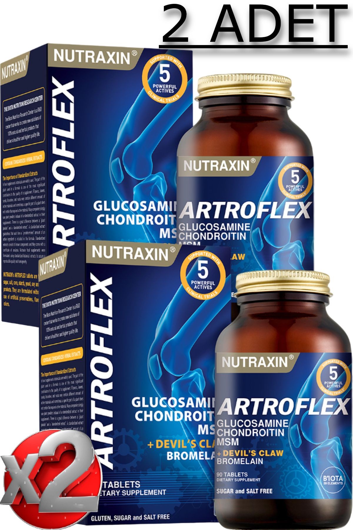 2 Adet Nutraxin Artroflex 90 Adet Tablet - (Glukozamin-MSM-Kondroitin-Bromelain-Şeytan Pençesi)