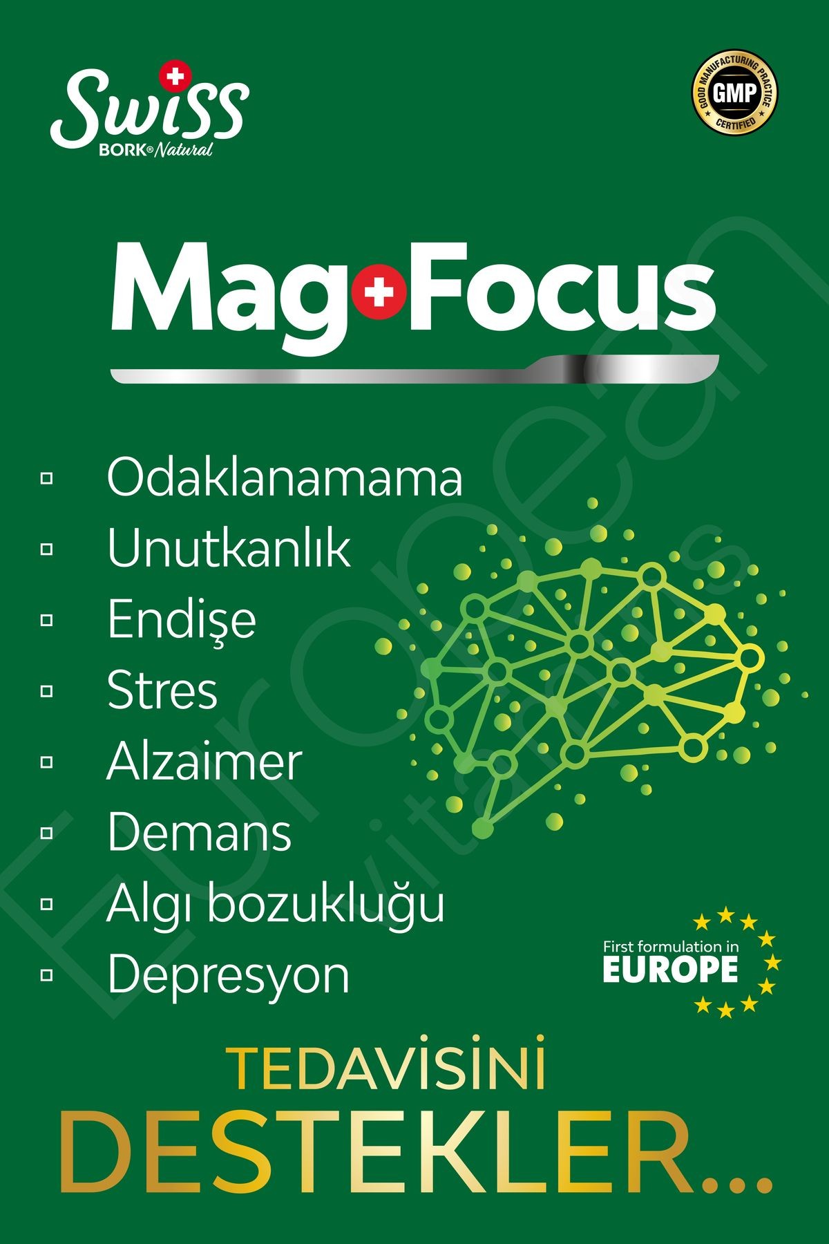 Swiss Bork Mag Focus 90 Kapsül Magnezyum L-Theronate PQQ P5P Citicoline Magnezyum Complex B6