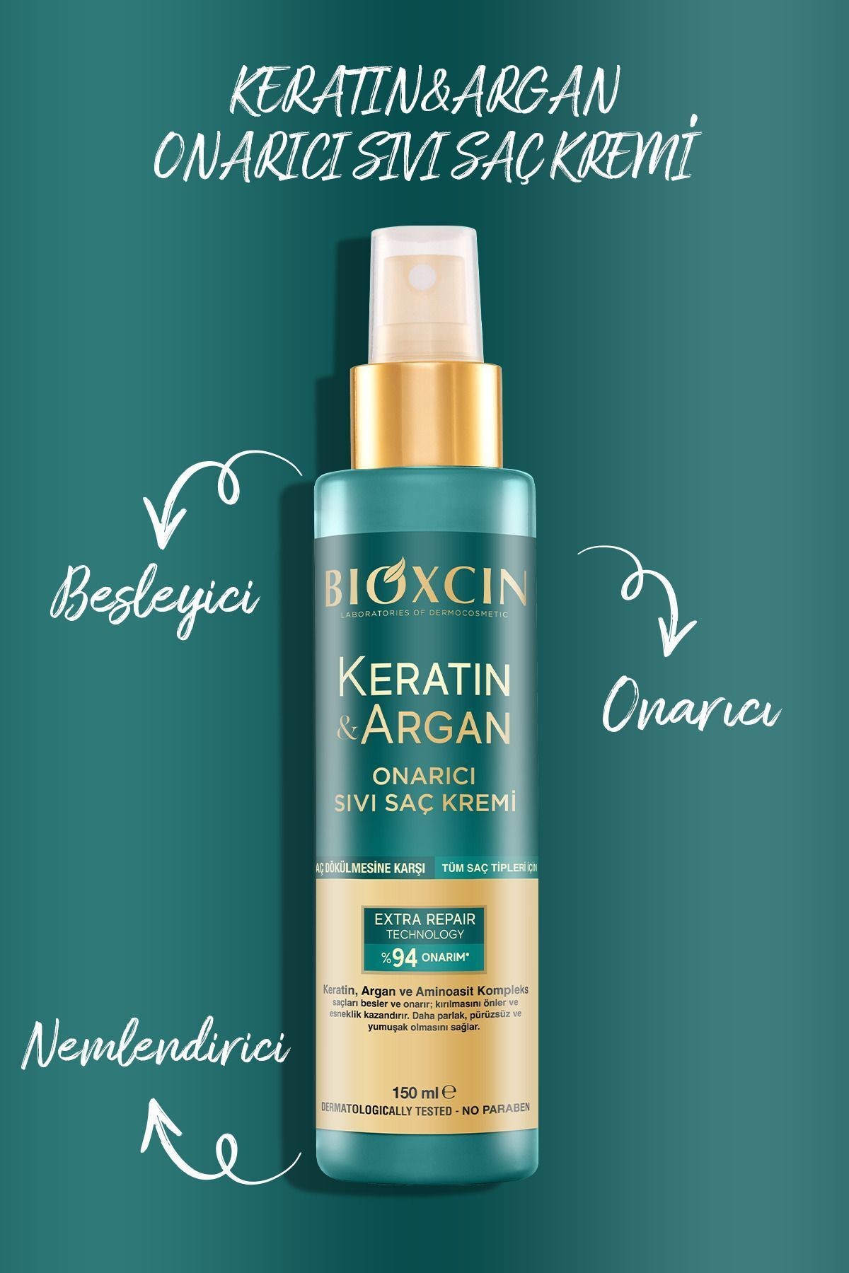 Keratin & Argan Onarıcı Sıvı Saç Bakım Kremi 150 ml Yıpranmış Ve Hassas Saçlar