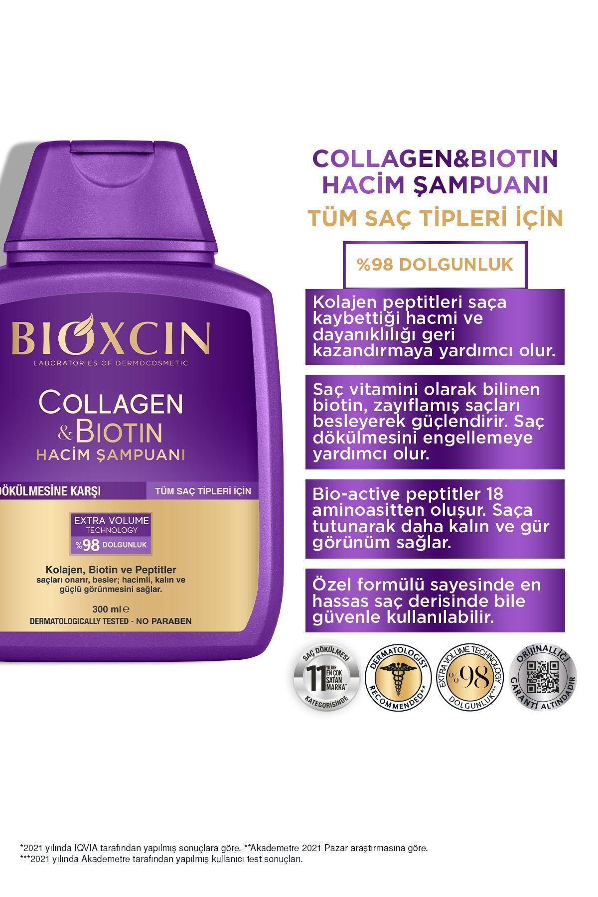 Collagen & Biotin Ekstra Hacim Şampuanı 300 Ml - Kolajen Biotin İnce Seyrek Saçlar