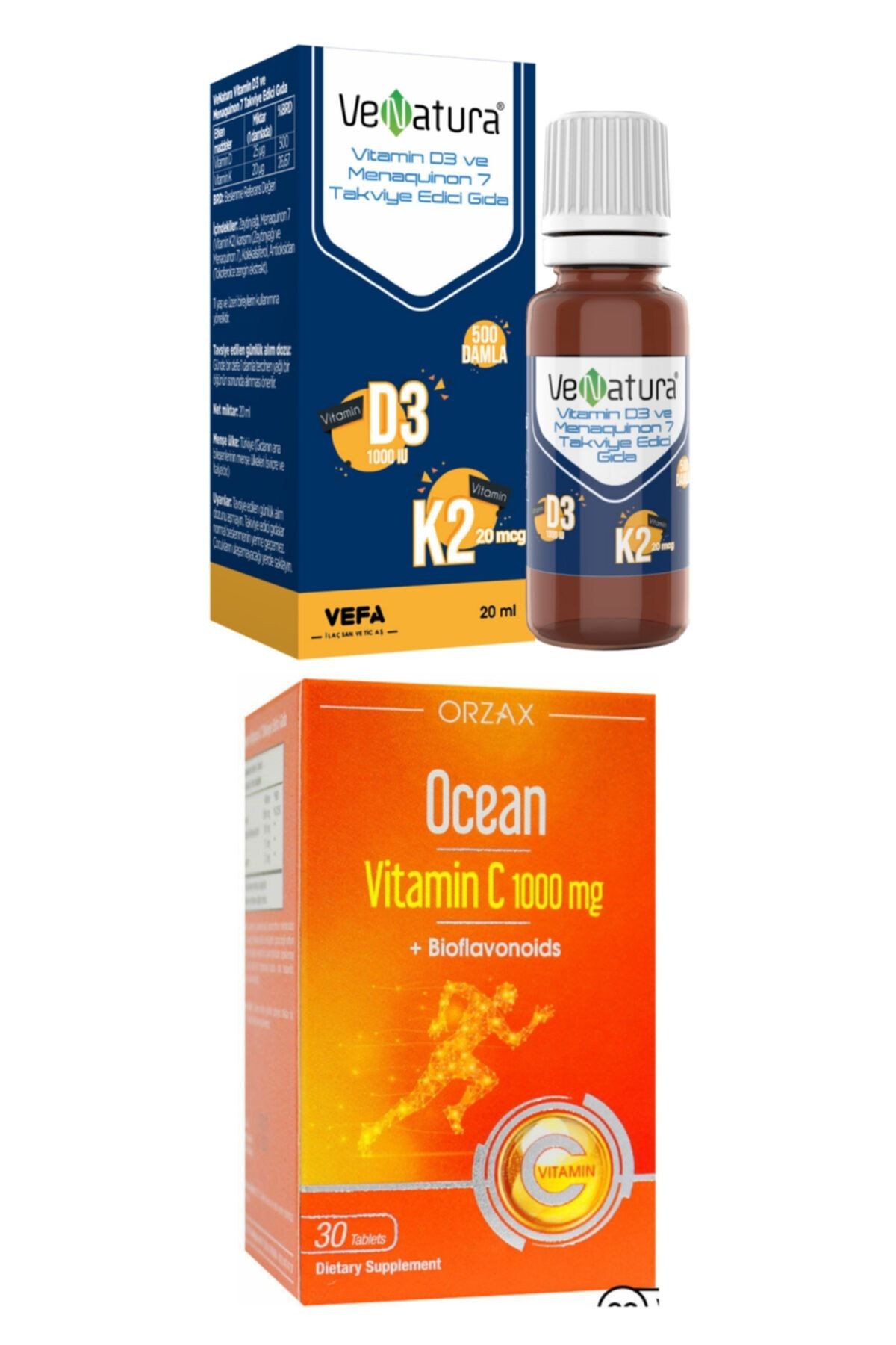 Vitamin D3 K2 Damla 20 Ml + Ocean Vitamin C 1000mg 30 Tablet