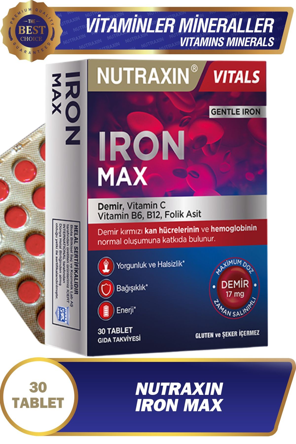 2 Adet Nutraxin Iron Max 30 Adet Tablet - (Demir, Vitamin C, B6, Folik Asit, B12)