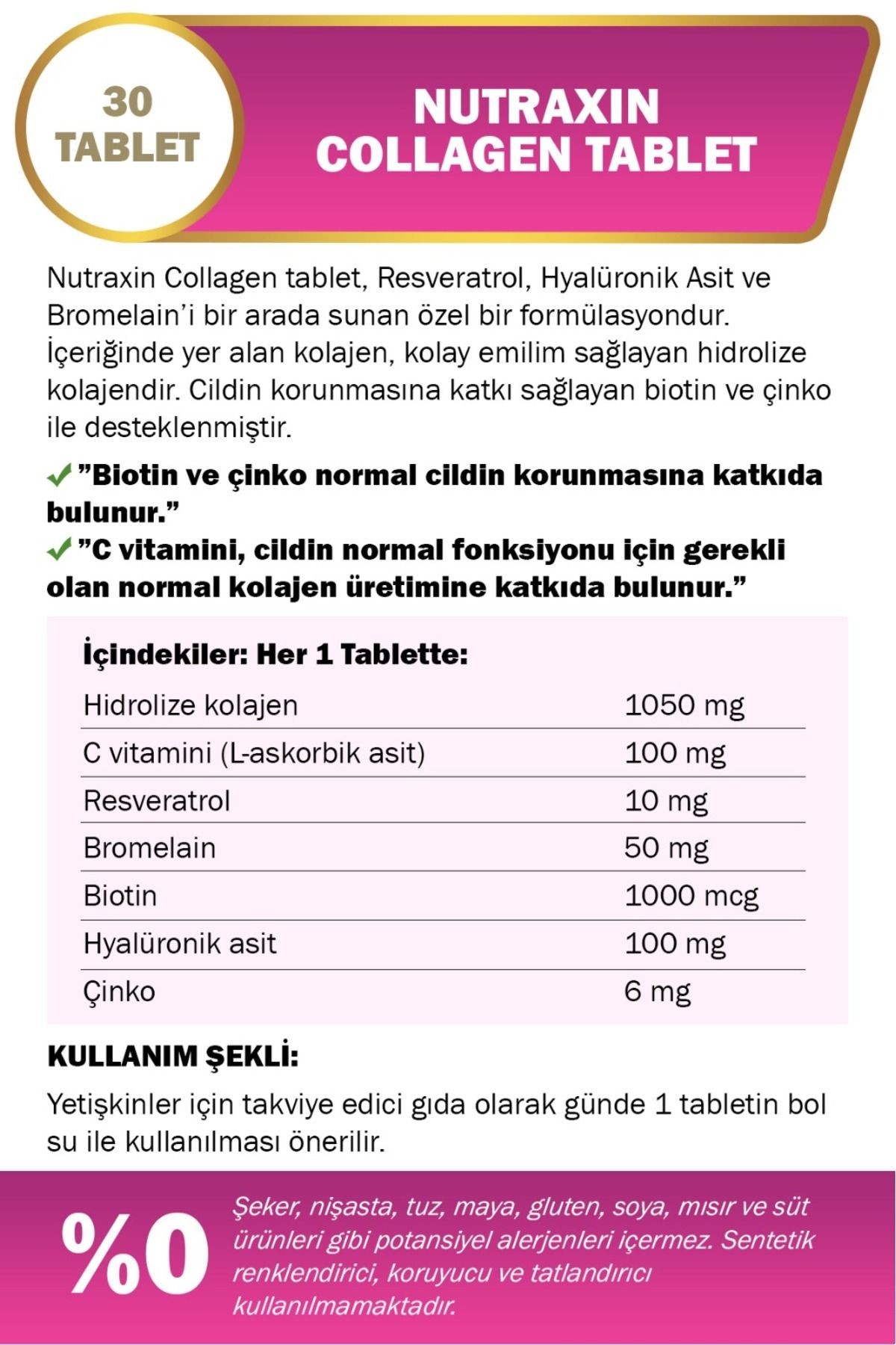 2 Adet Nutraxin Hidrolize Kolajen 30 Adet Tablet - (Tip1-Tip3)