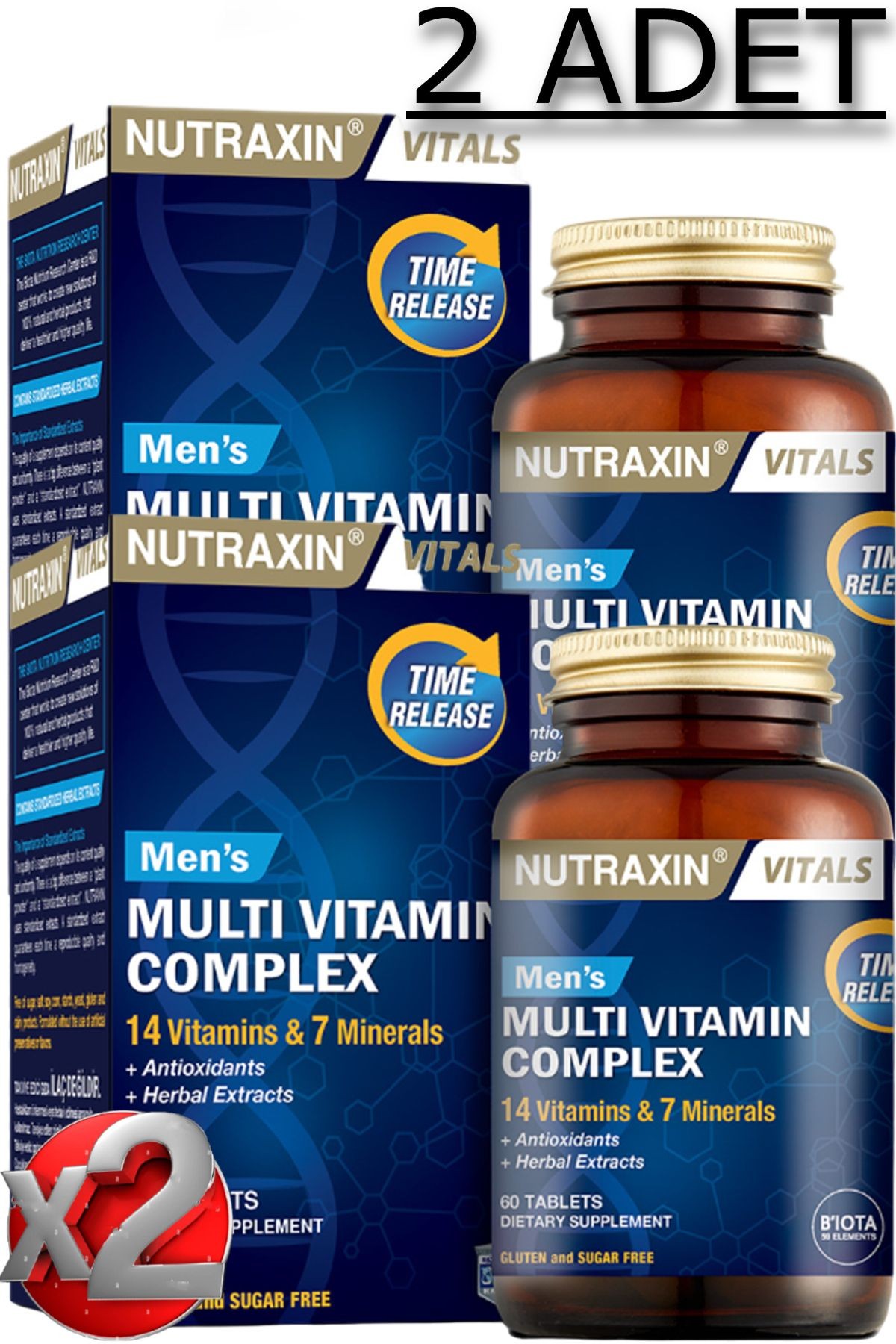 2 Adet Nutraxin Men's Multi Vitamin Ve Mineral Complex 60 Adet Tablet - (Erkeklere Özel Formül)