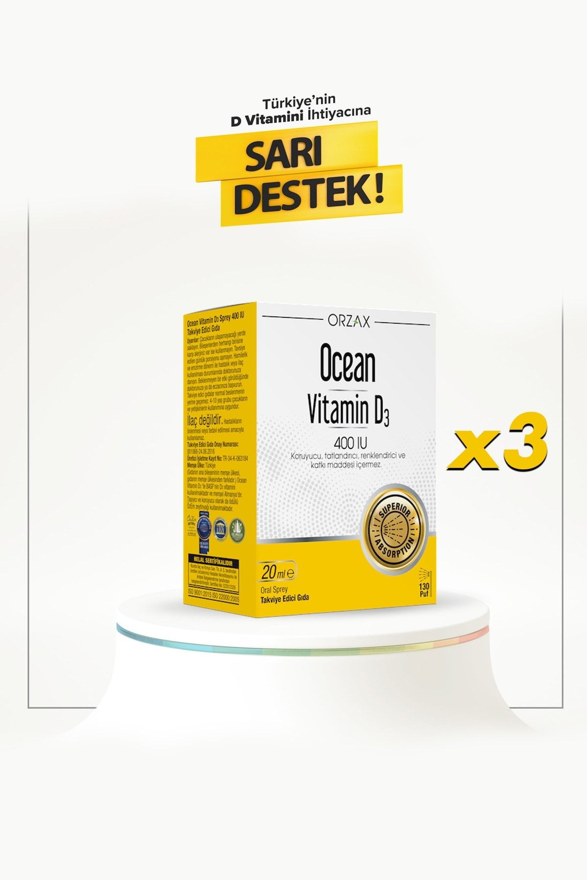 Vitamin D3 400 Iu 20 Ml Sprey 3 Adet