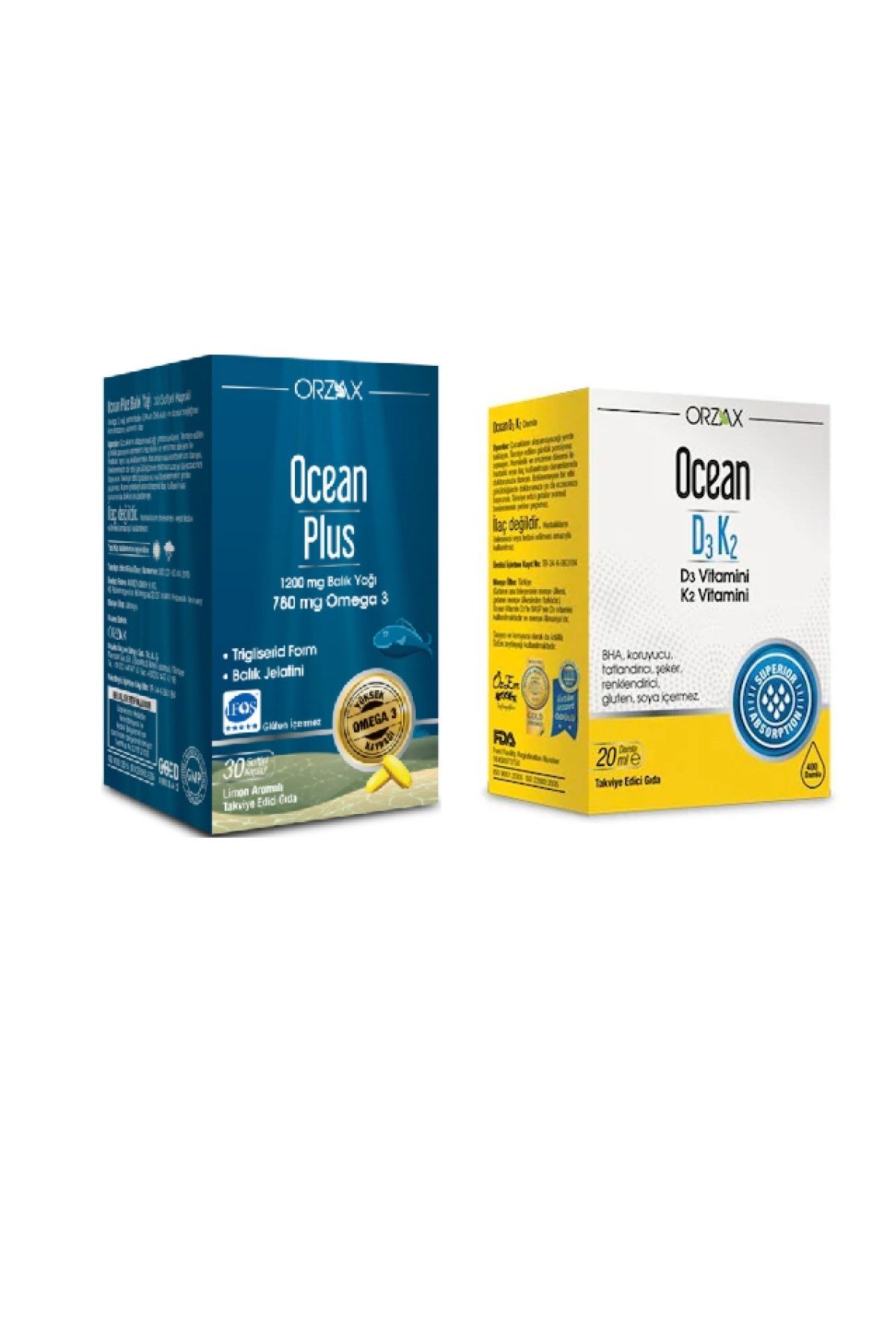 Saf Balık Yağı Ocean Plus Omega 3 1200 mg 30 Kapsül  D3 Ve K2 Vitamini Damla 20 ml