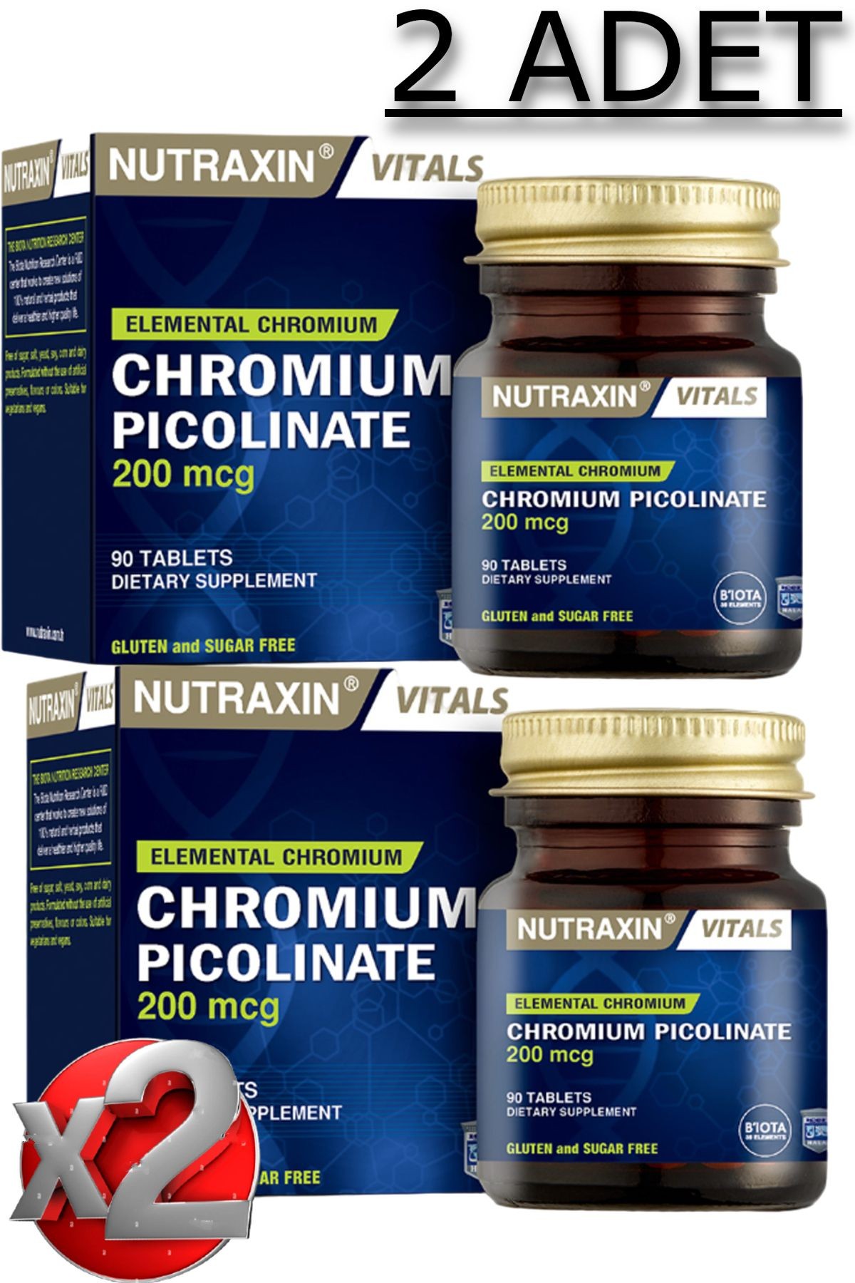 2 Adet Nutraxin Chromium Picolinate 90 Adet Tablet 200 Mcg