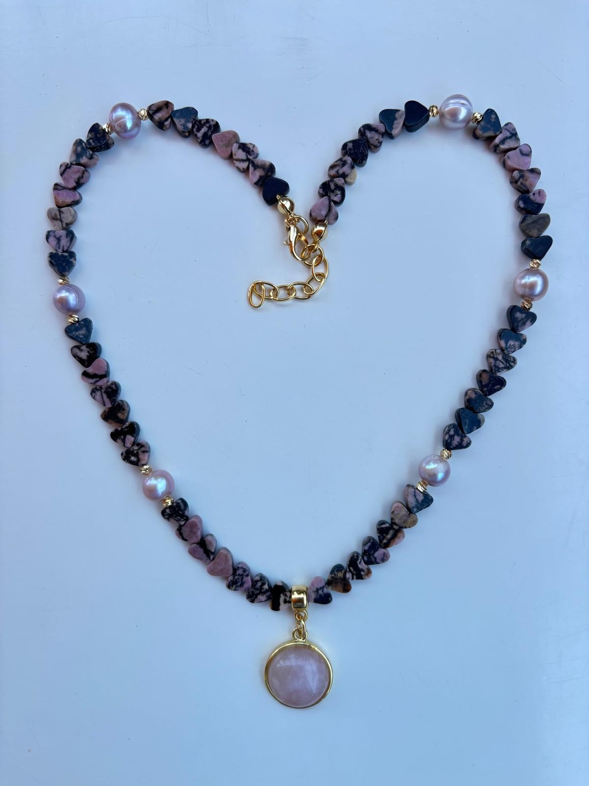 Rodonit + Pembe İnci Tasarım Kolye