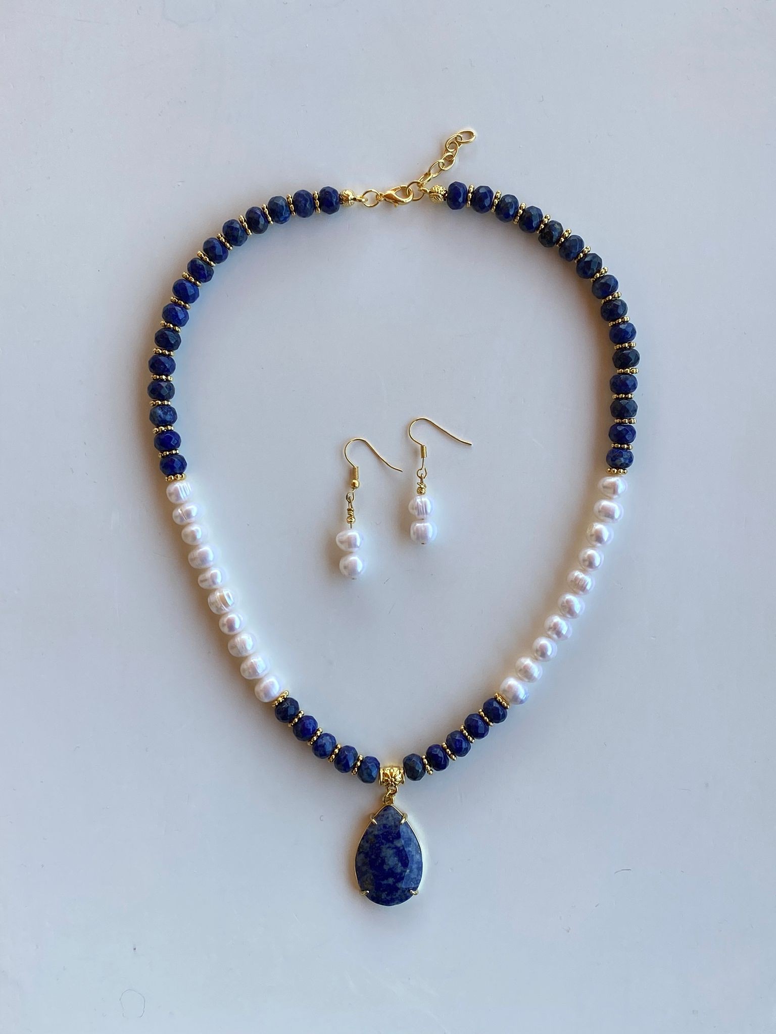 İnci + Lapis Tasarım Kolye ve Küpe