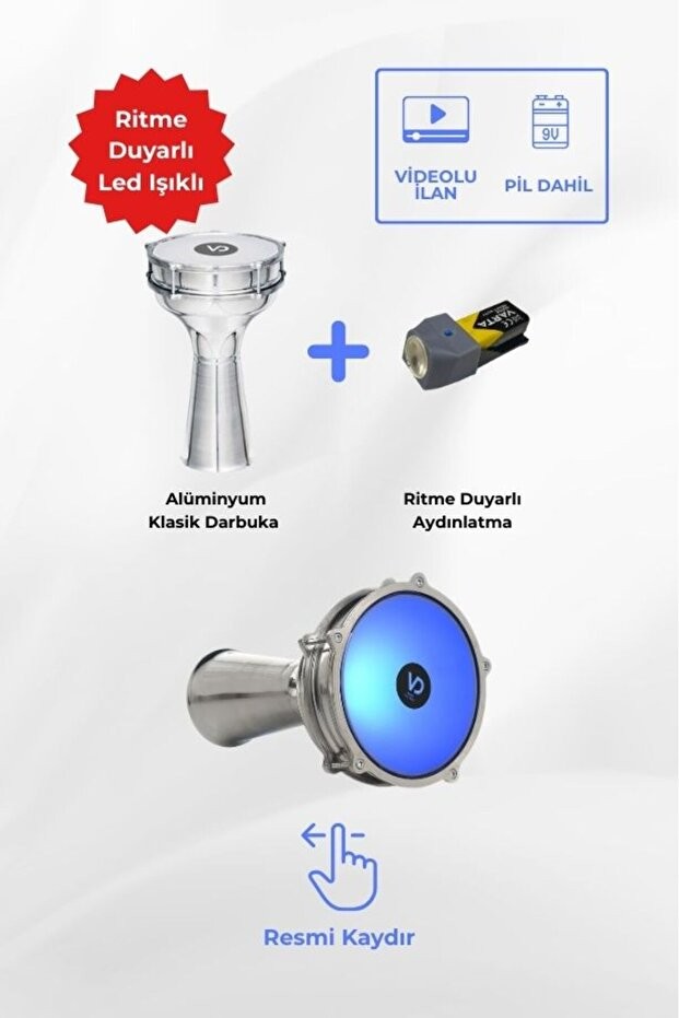SV104AL - LED Işıklı (Ritme Duyarlı) Alüminyum Klasik Darbuka