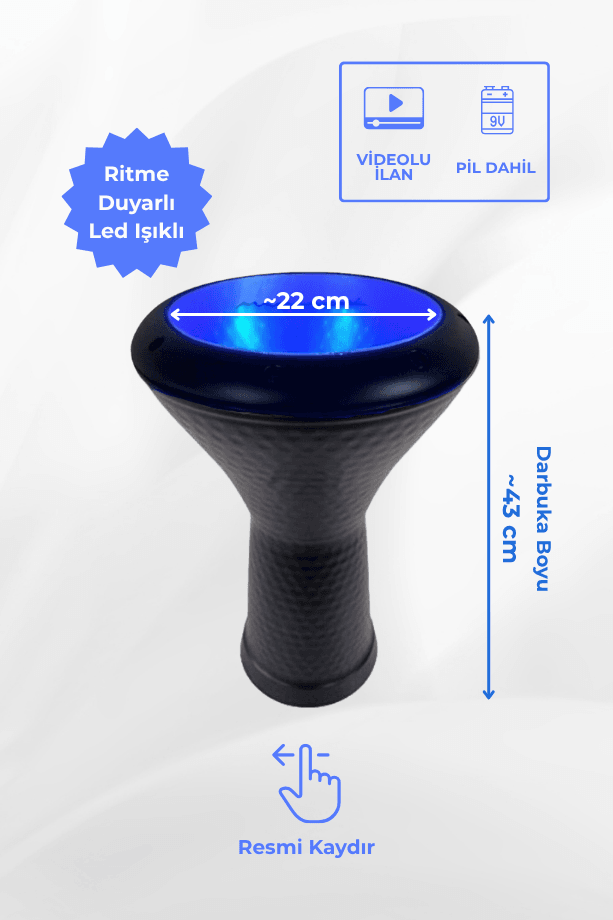 Ritme Duyarlı Mavi Işıklı Siyah Döküm Darbuka Kılıfı + Led Projektör