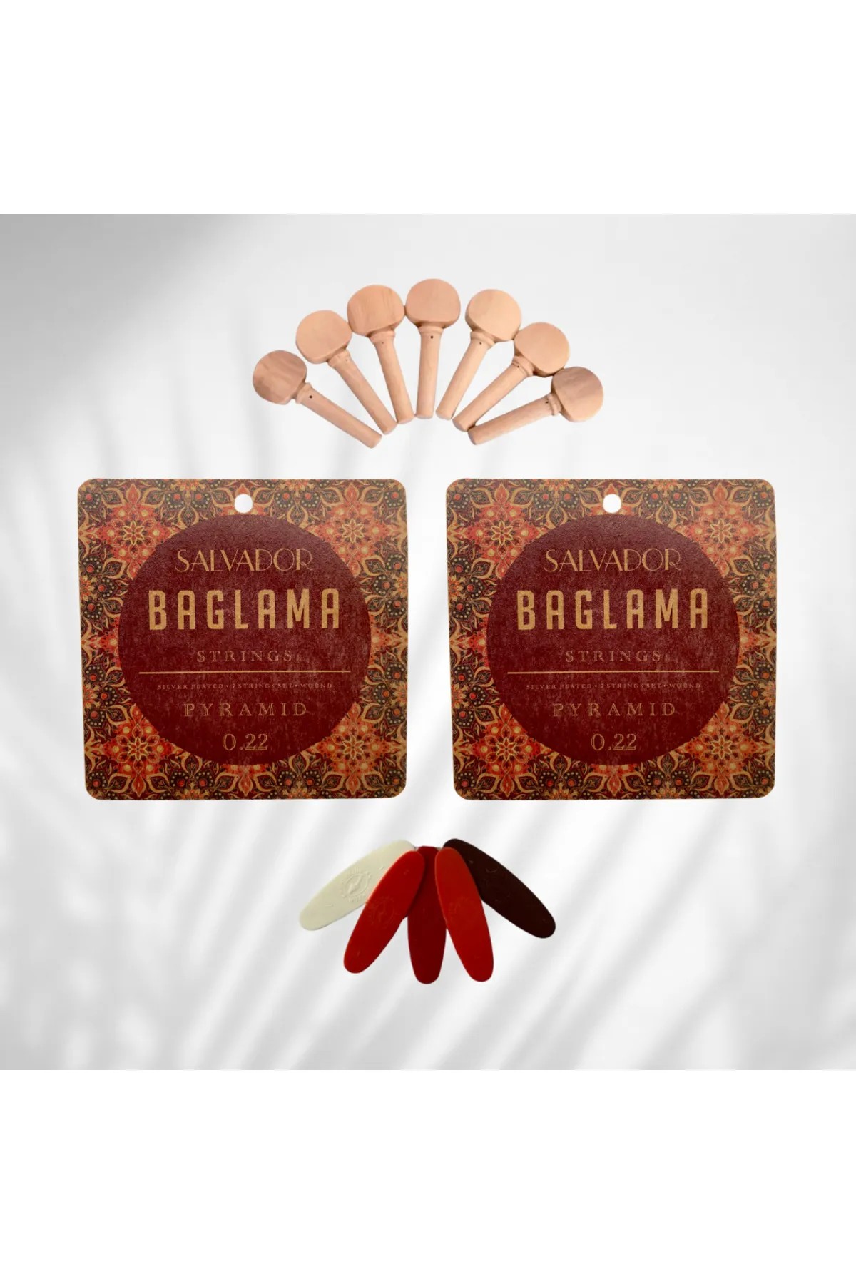 2 Takım Bağlama Teli Mızrap Tezene Seti Burgu Kulağı Tam Set (0.22 Uzun Sap)