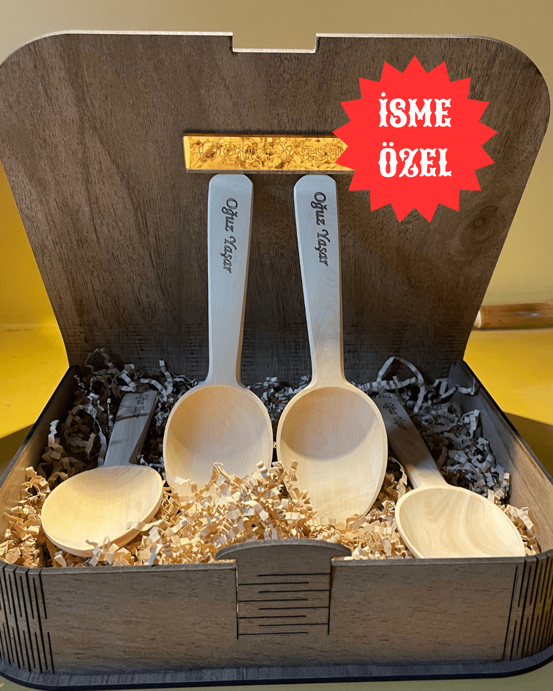  İsme Özel Ahşap Kutulu Ankara Şimşir Oyun Kaşığı Takımı
