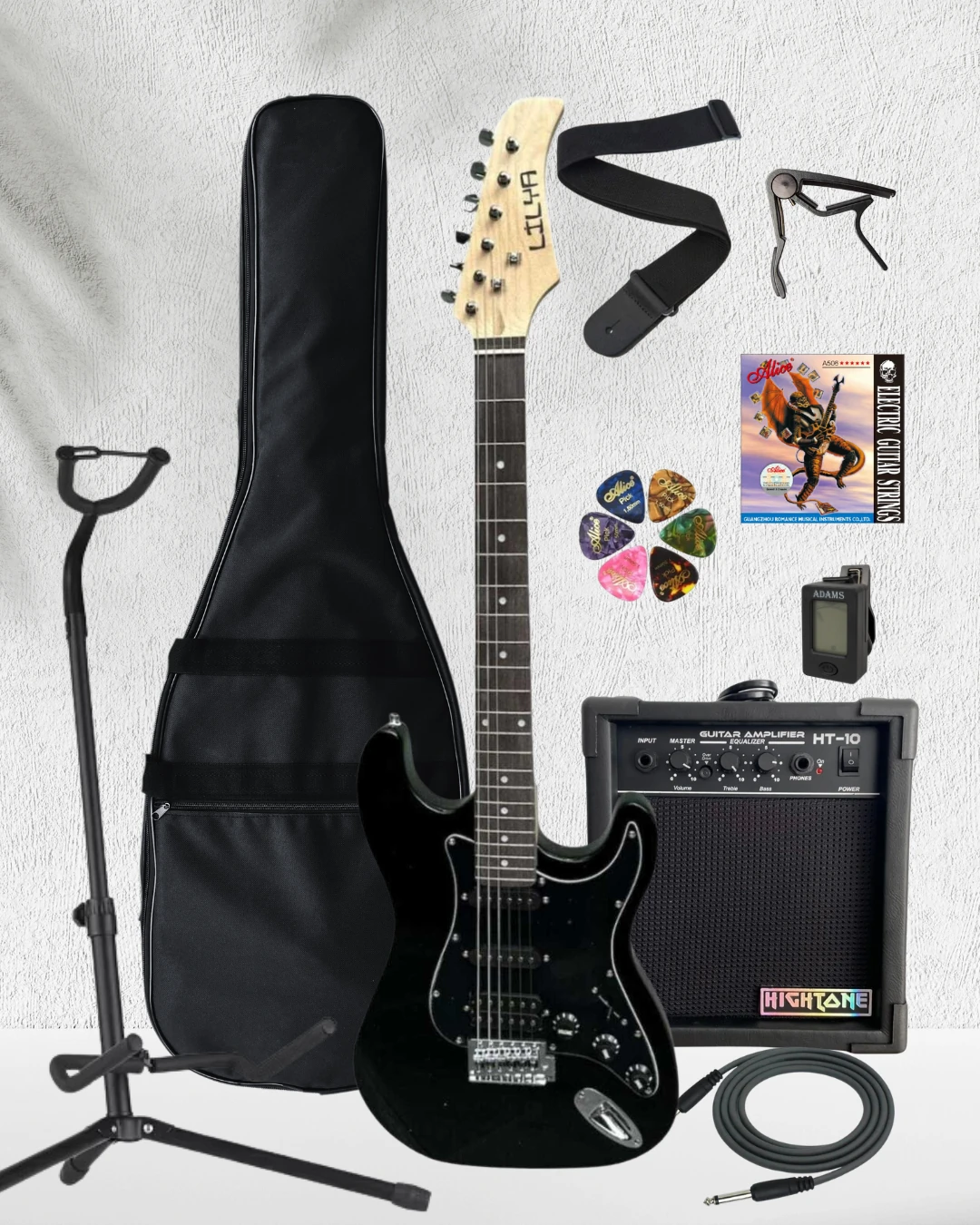 HSS Elektro Gitar Amfi Kulaklık FULL SET - siyah