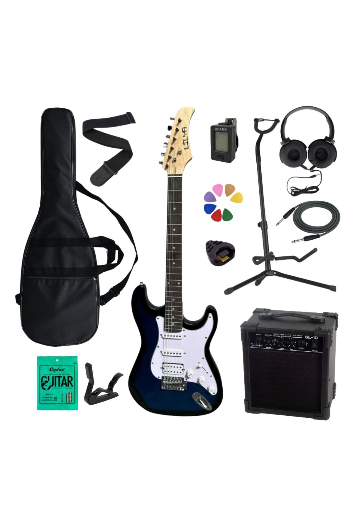 HSS Elektro Gitar Amfi Kulaklık FULL SET - lacivert