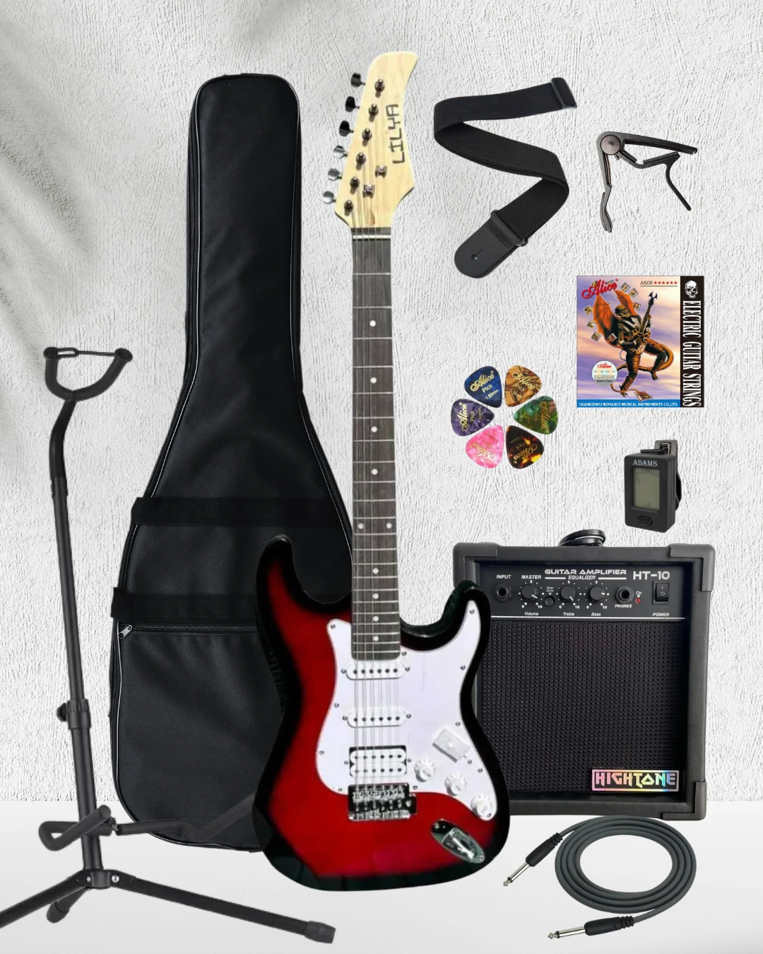 HSS Elektro Gitar Amfi Kulaklık FULL SET - kırmızı