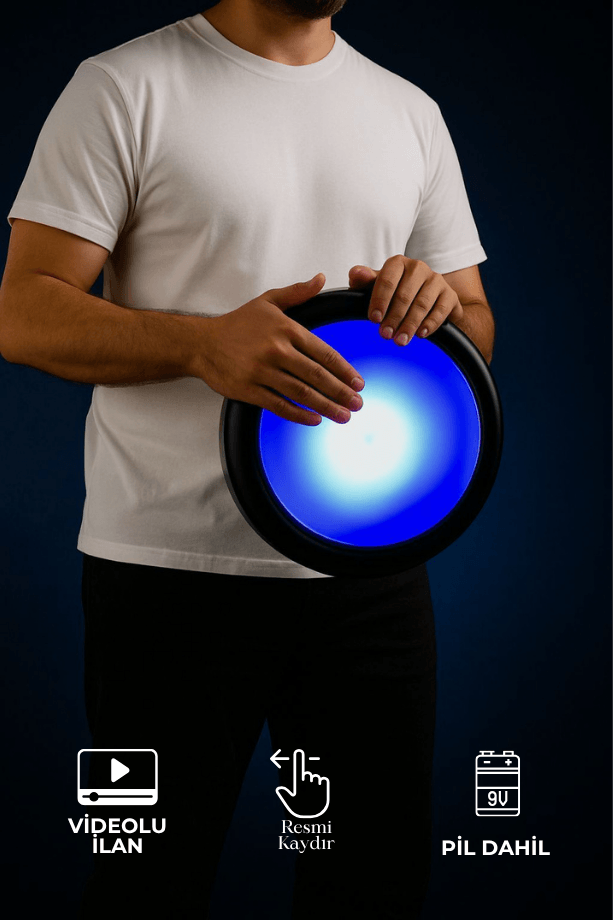 Ritme Duyarlı Mavi Işıklı Erzincan İşlemeli Döküm Darbuka (PİL HARİÇ) Kılıfı + Led Projektör