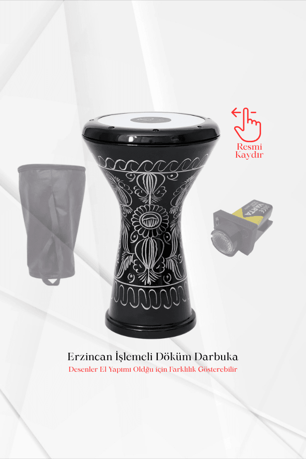 Ritme Duyarlı Mavi Işıklı Erzincan İşlemeli Döküm Darbuka (PİL HARİÇ) Kılıfı + Led Projektör