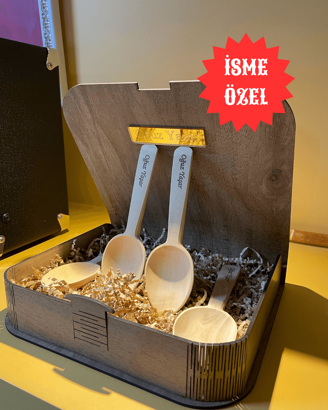  İsme Özel Ahşap Kutulu Ankara Şimşir Oyun Kaşığı Takımı