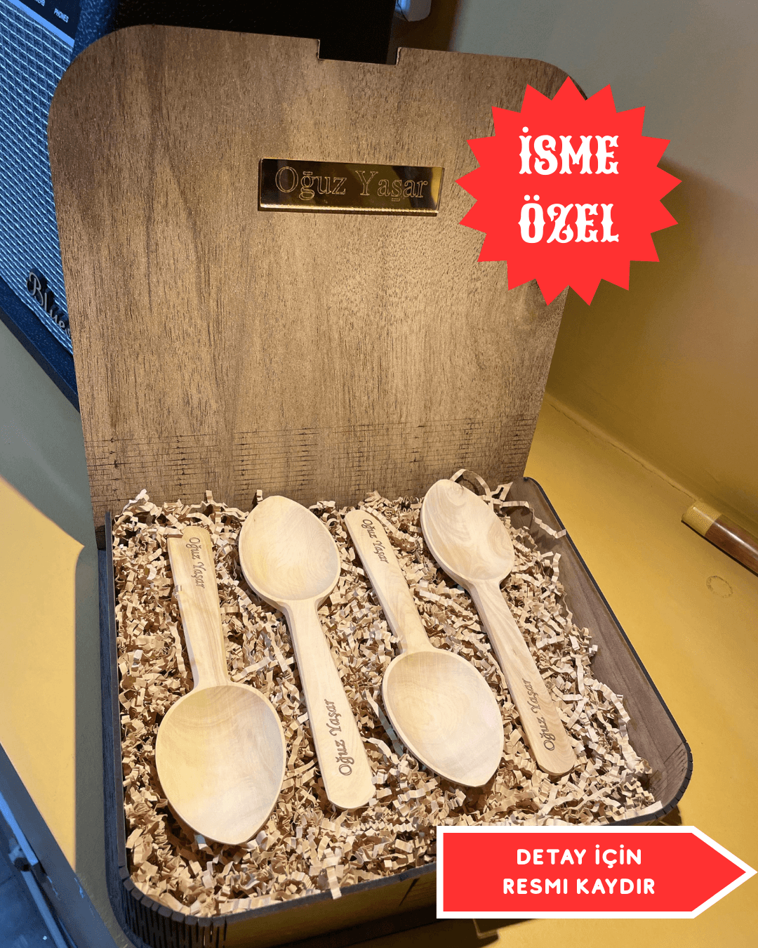  İsme Özel Ahşap Kutulu Ankara Şimşir Oyun Kaşığı Takımı