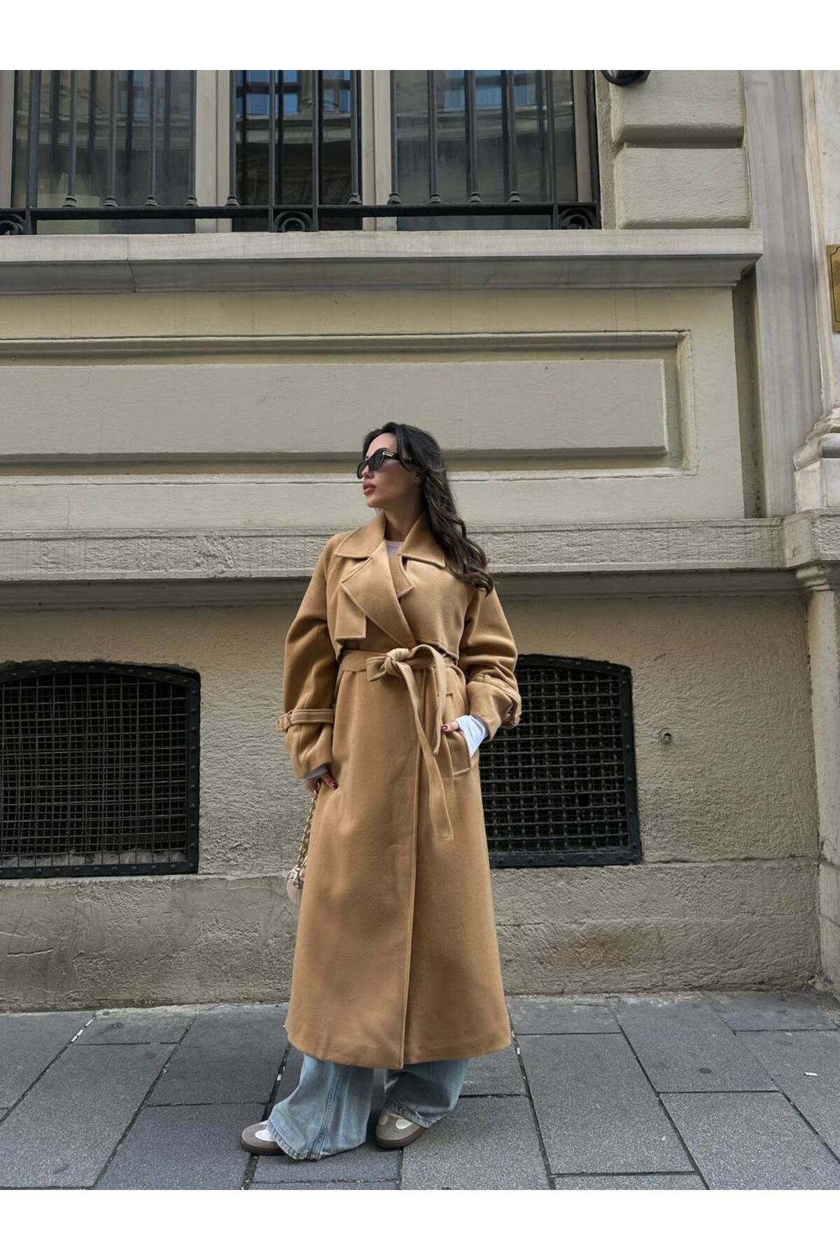 Kuşaklı Oversize Newark 23k542124 Kaban % 78 Yün-22 Pamuk Kalın