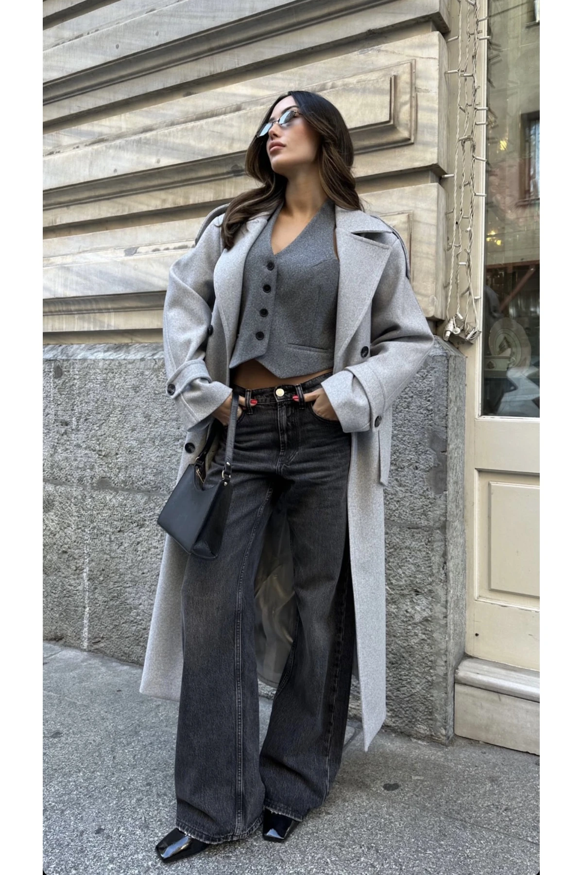 GRİ APOLET DETAYLI KUŞAKLI KABAN