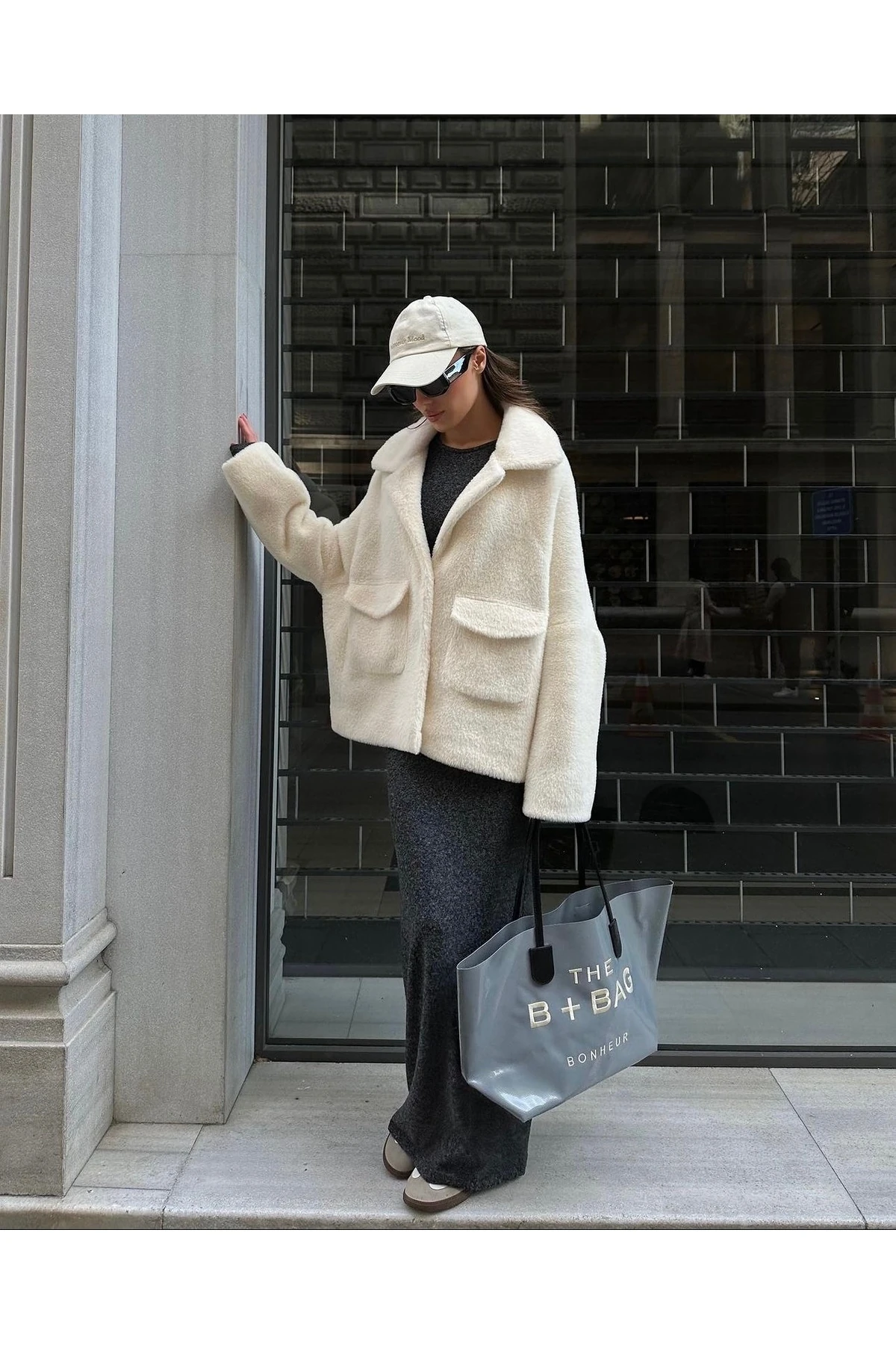 Ekru Kürk Kısa Kaban