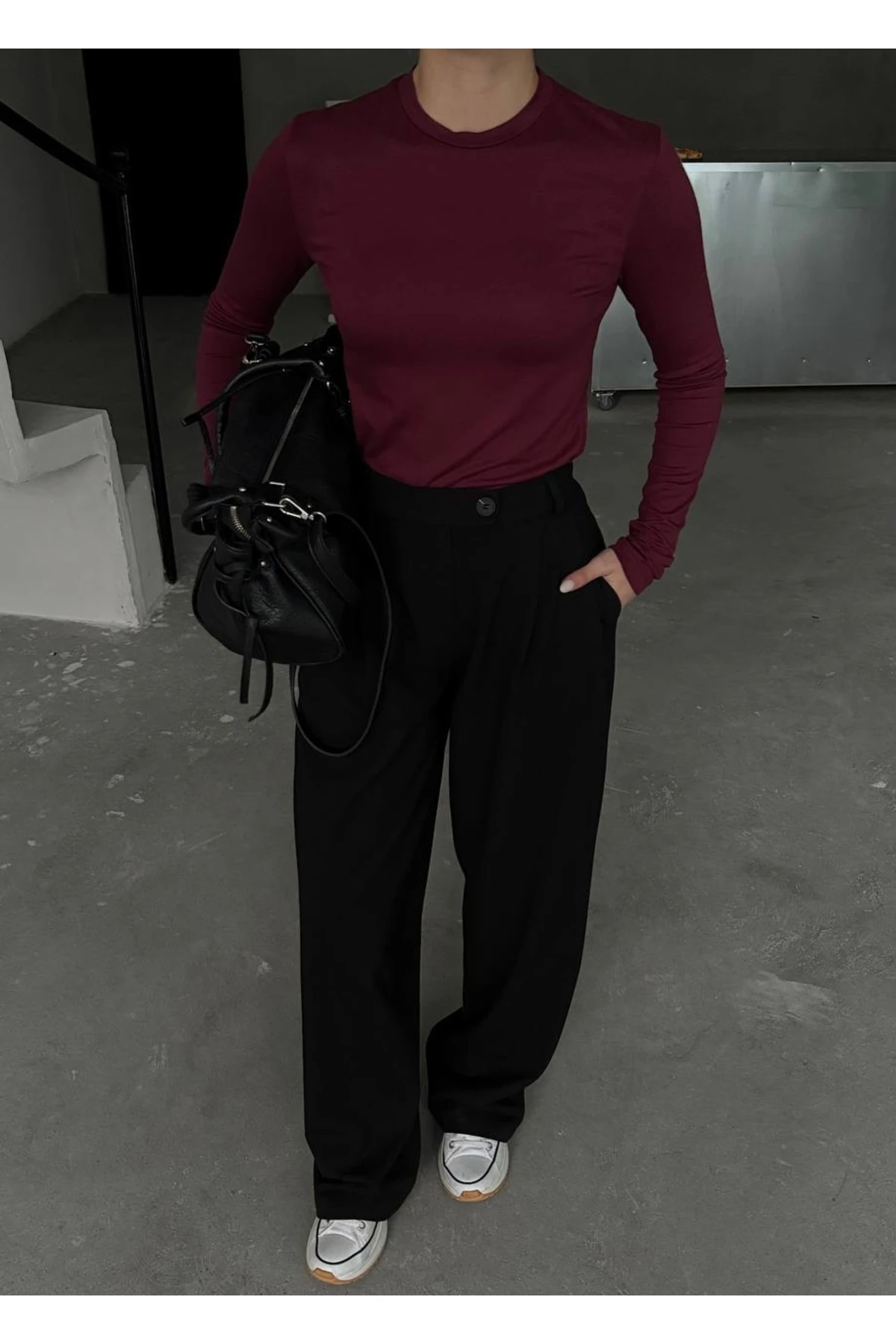 BORDO PAMUK PENYE BODY BLUZ