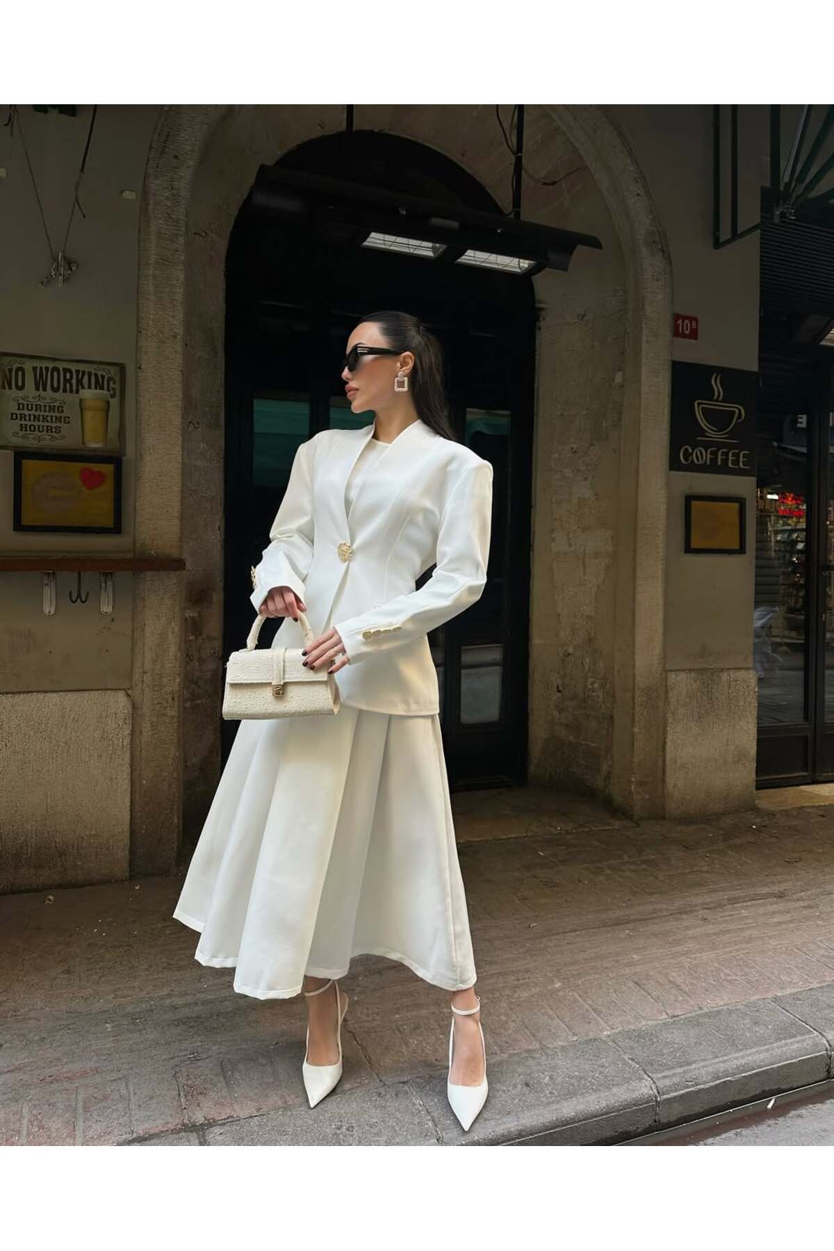 ŞAL YAKA GOLD DÜĞMELİ BLAZER BEYAZ CEKET