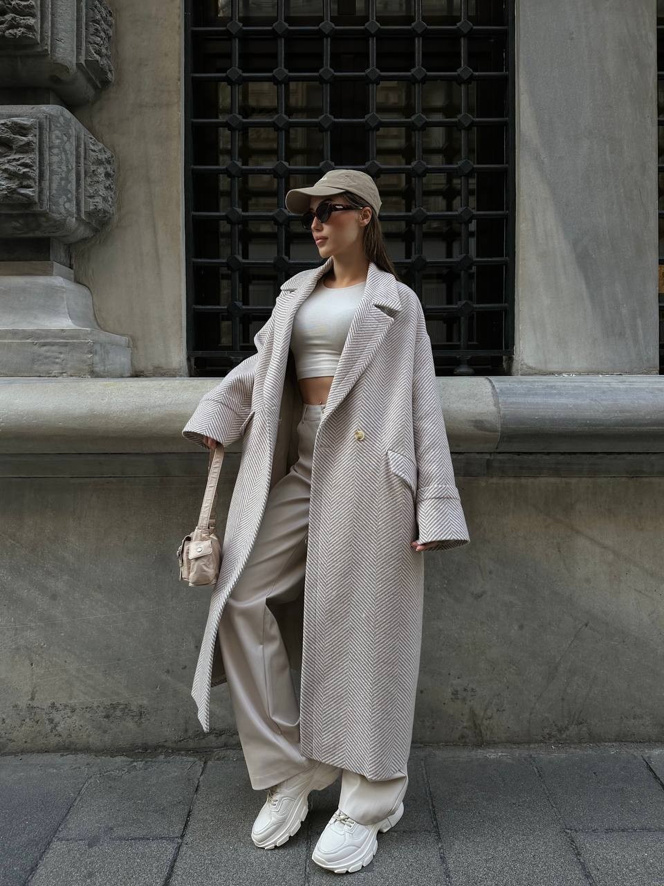 Oversize Balık Sırtı Kaşe kaban