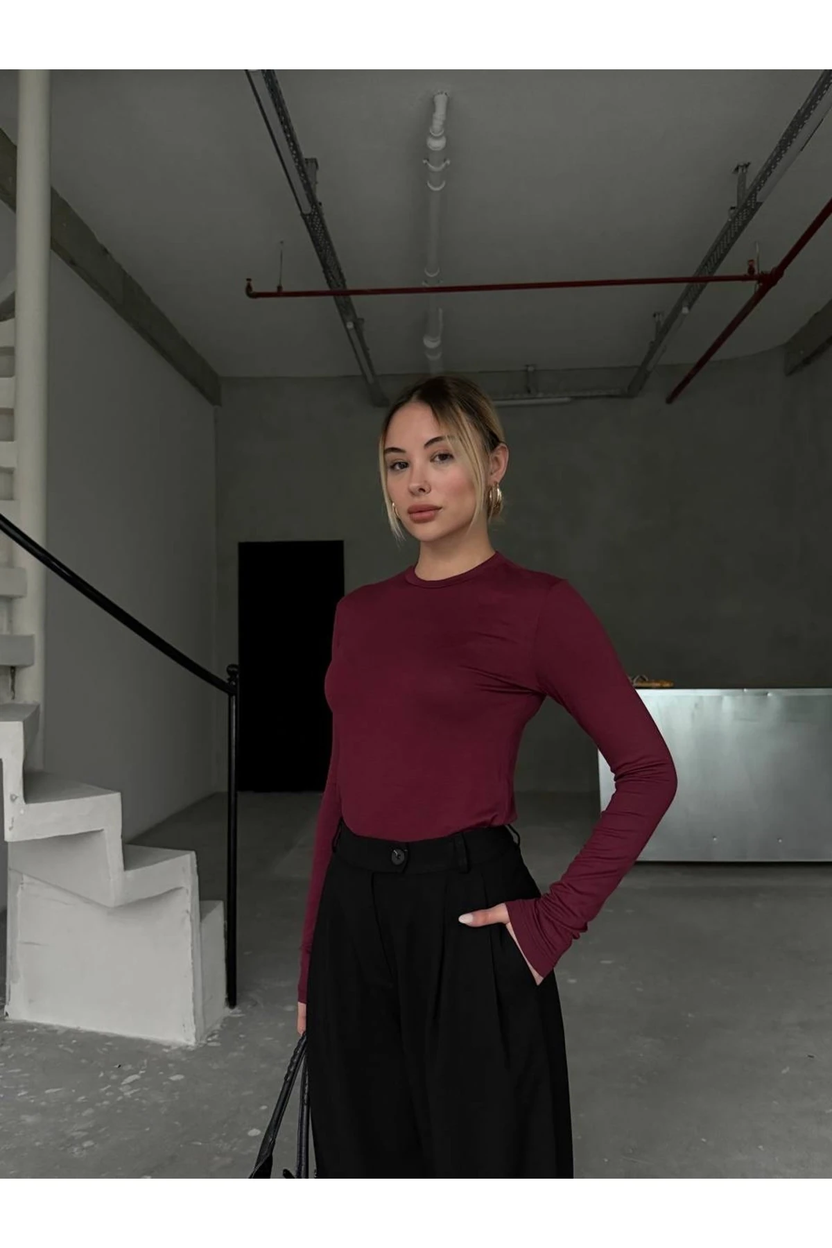 BORDO PAMUK PENYE BODY BLUZ