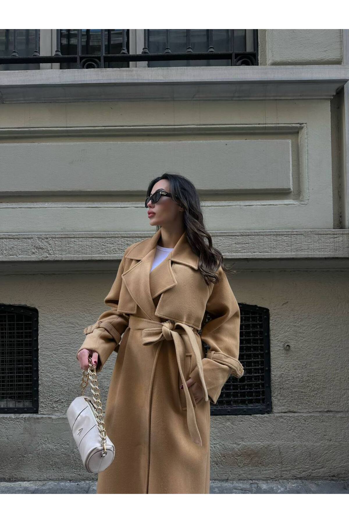 Kuşaklı Oversize Newark 23k542124 Kaban % 78 Yün-22 Pamuk Kalın