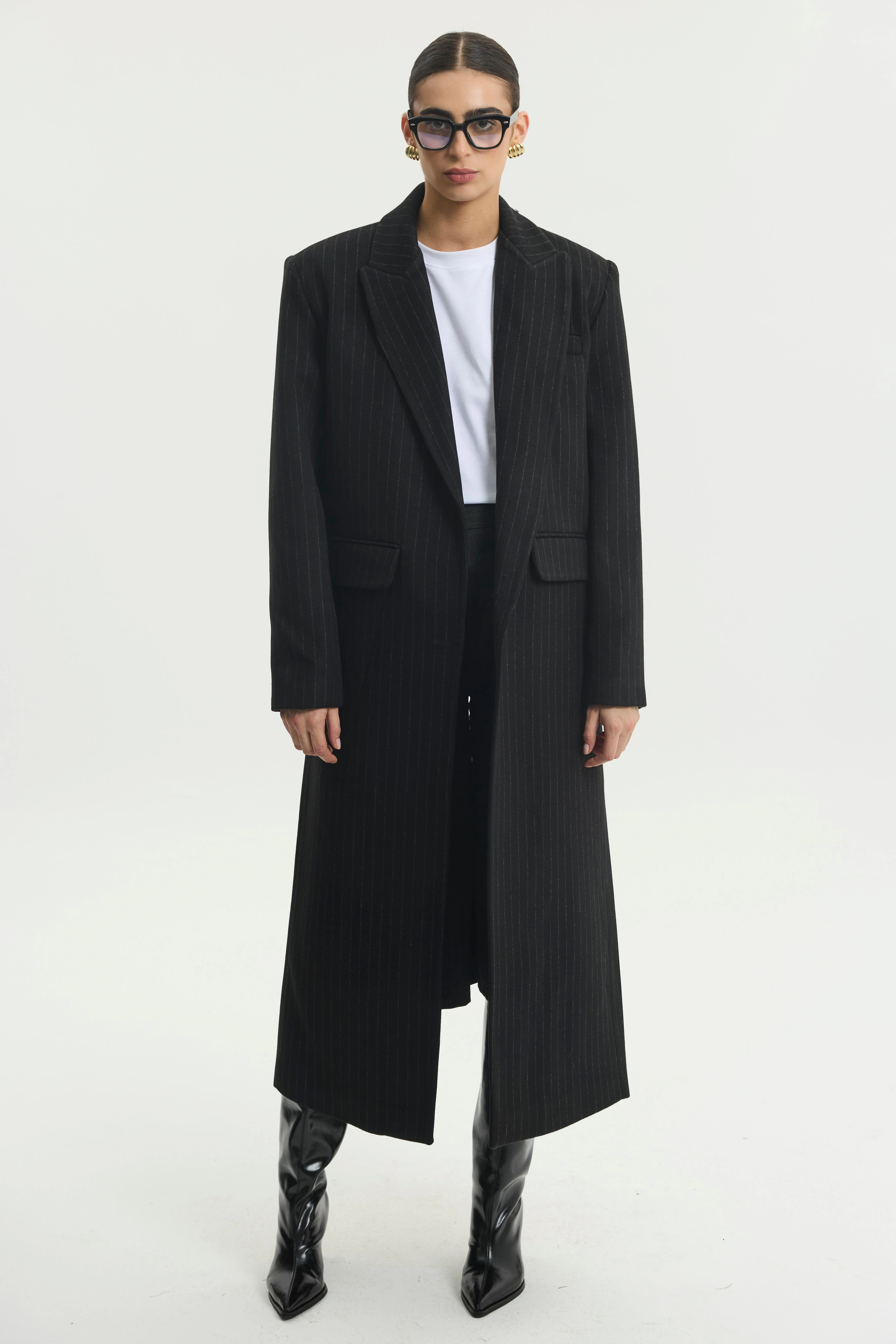 SİYAH PREMİUM KAŞE CLASSİC UZUN ÇİZGİLİ KABAN