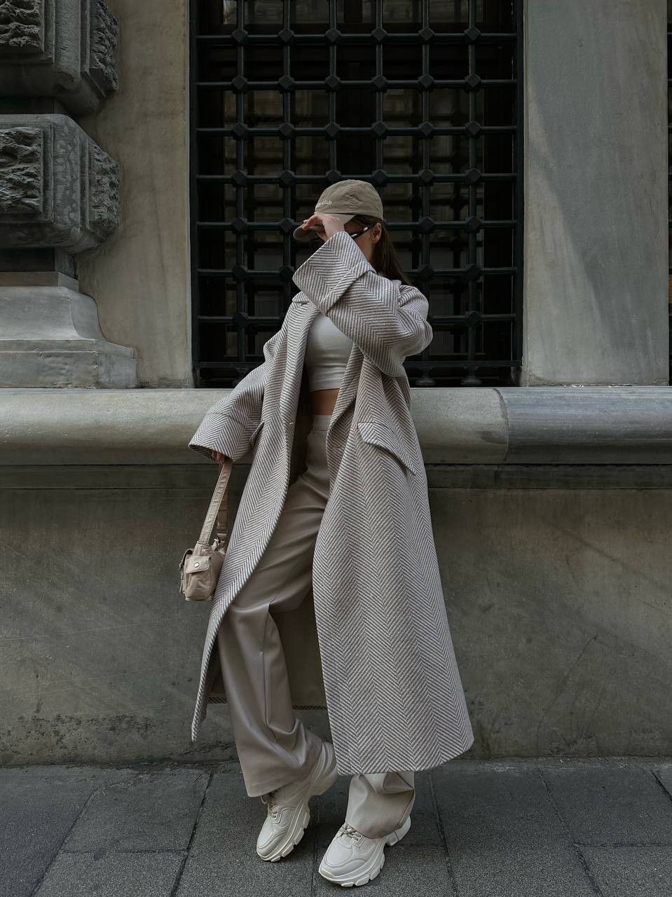 Oversize Balık Sırtı Kaşe kaban