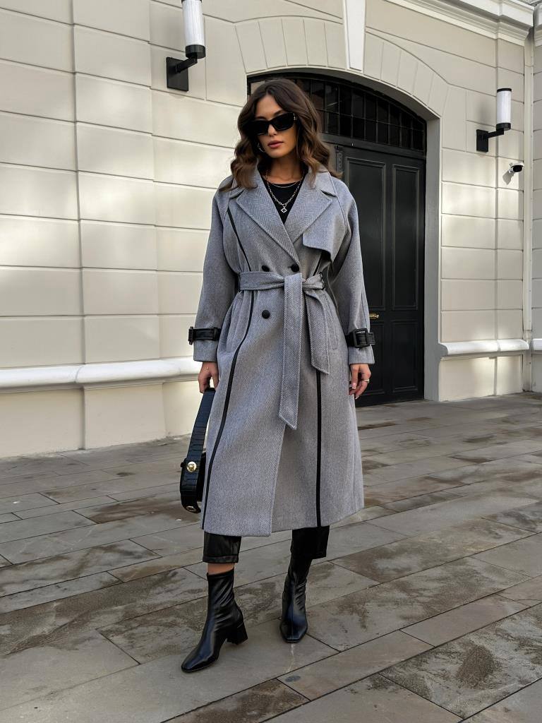 EKRU KOL DETAYLI DOKULU PREMİUM KABAN