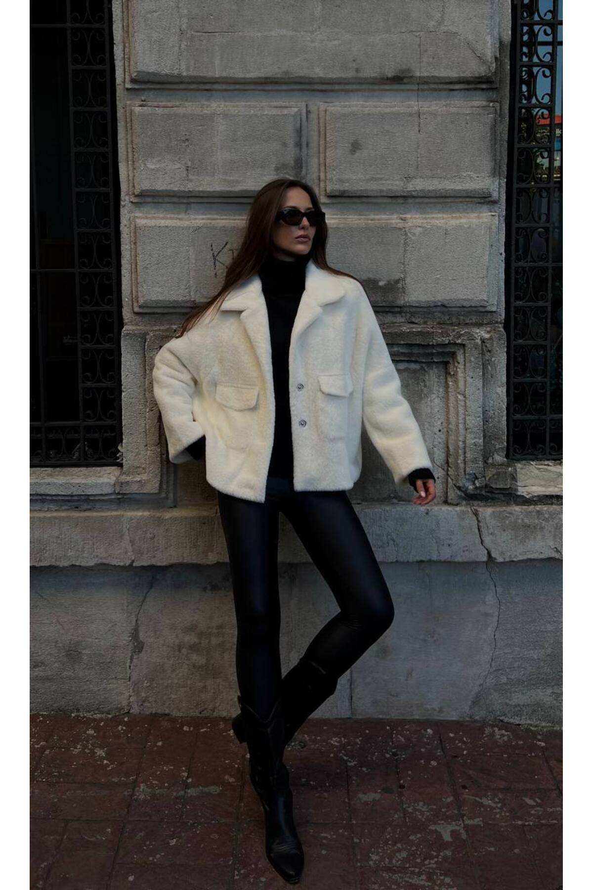 BEYAZ Kürk Kısa Kaban