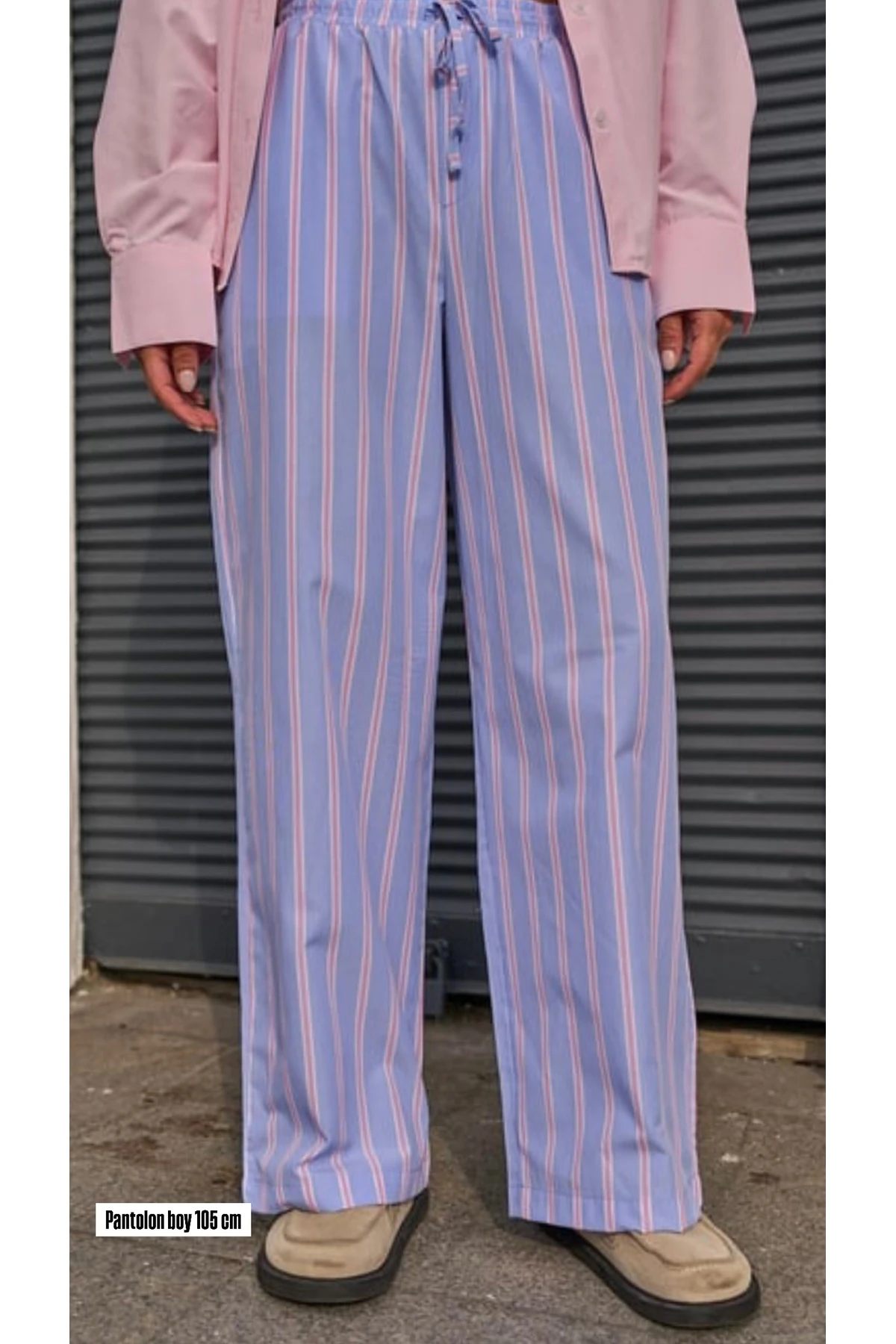 MAVİ PEMBE ÇİZGİLİ GÖMLEK-PANTOLON-ŞORT TAKIM