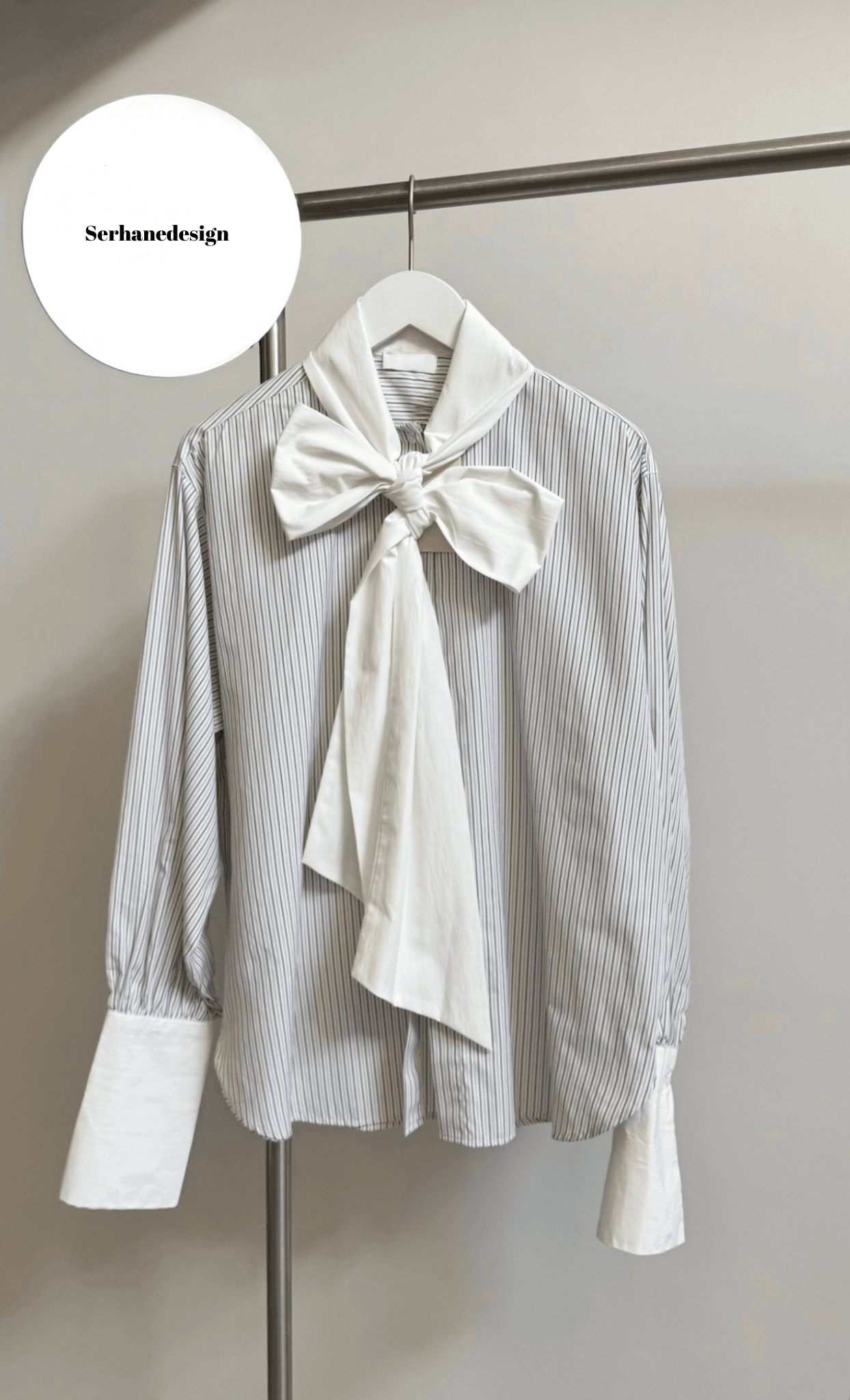 LİLA BOYUNDAN BAĞLAMALI COTTON ÇİZGİLİ GÖMLEK