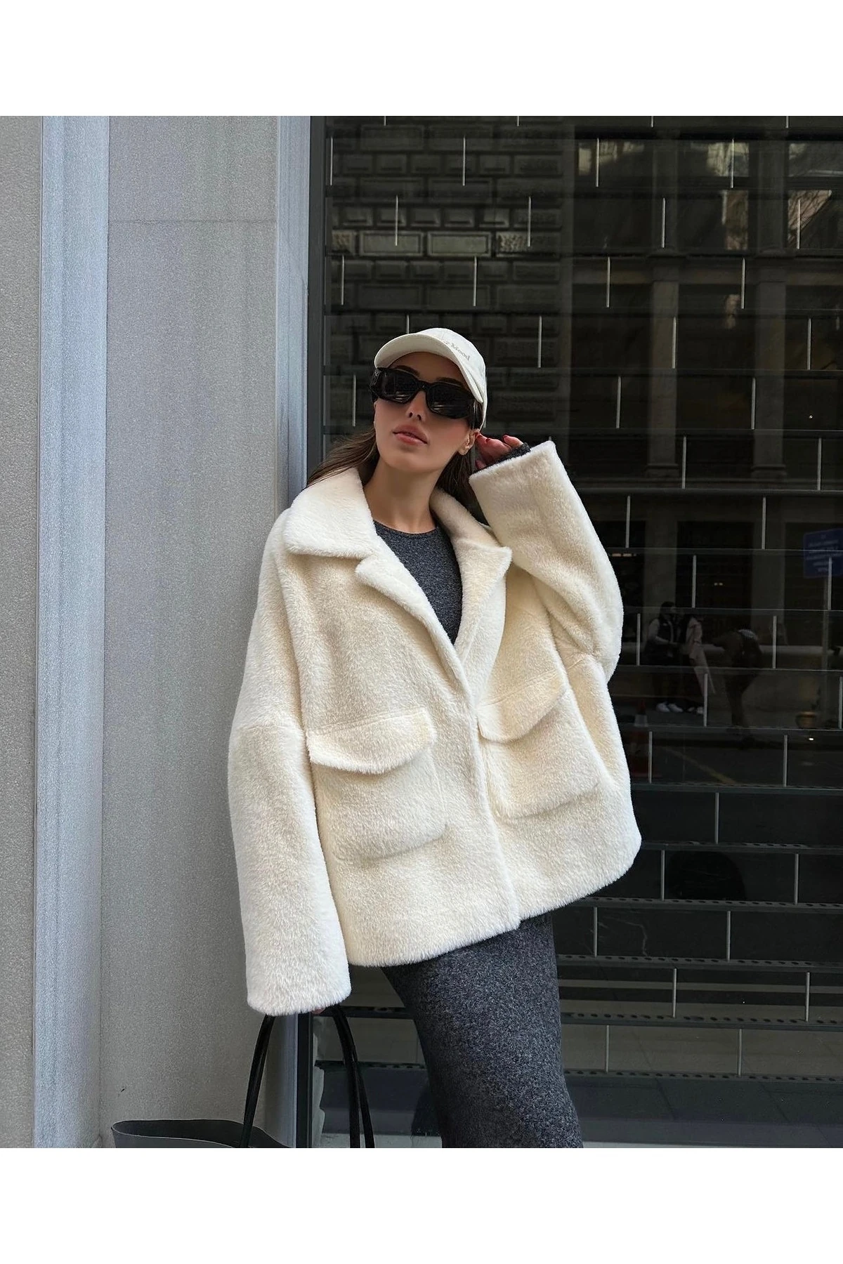 Ekru Kürk Kısa Kaban