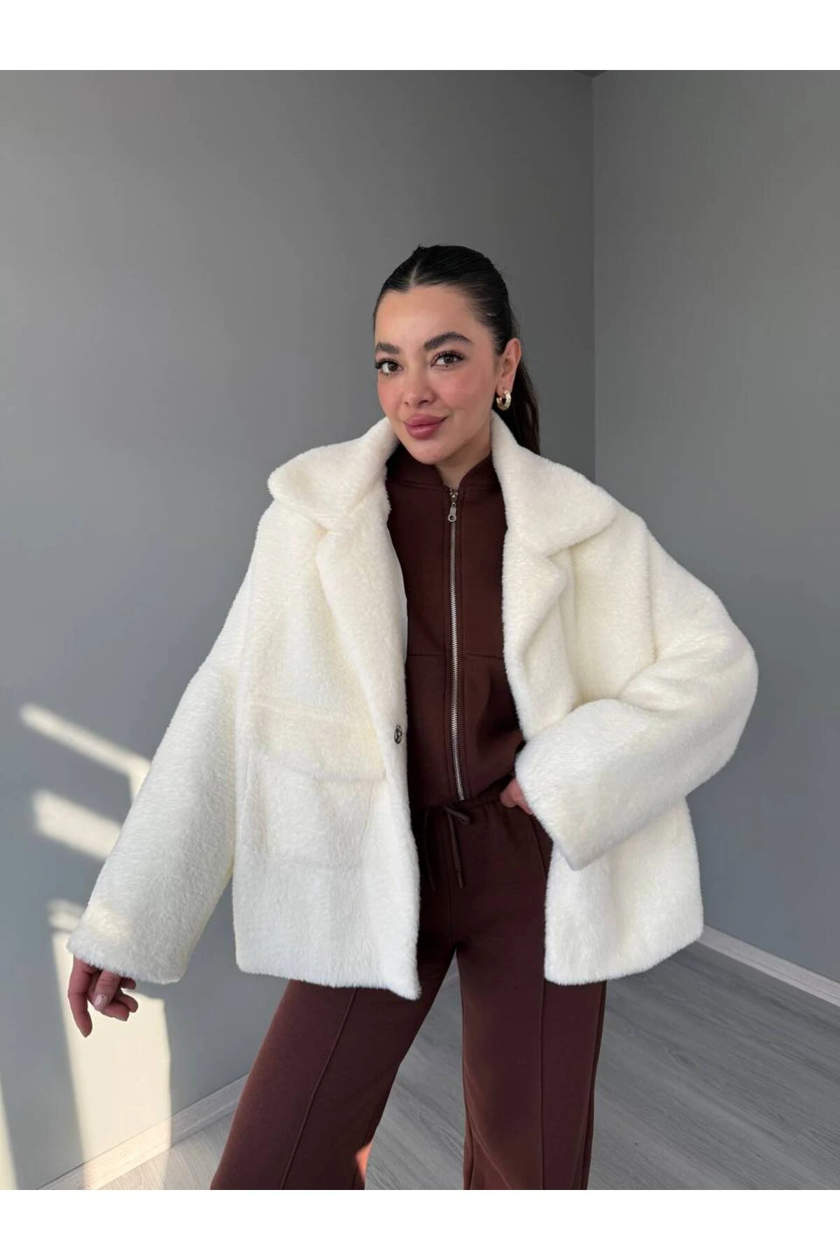 BEYAZ Kürk Kısa Kaban