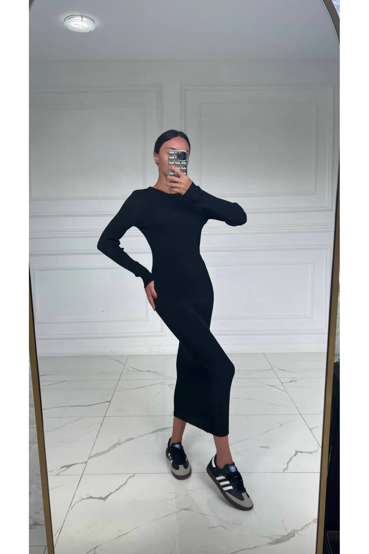 SİYAH UZUN BOY BALIKÇI YAKA FİTİLLİ ELBİSE